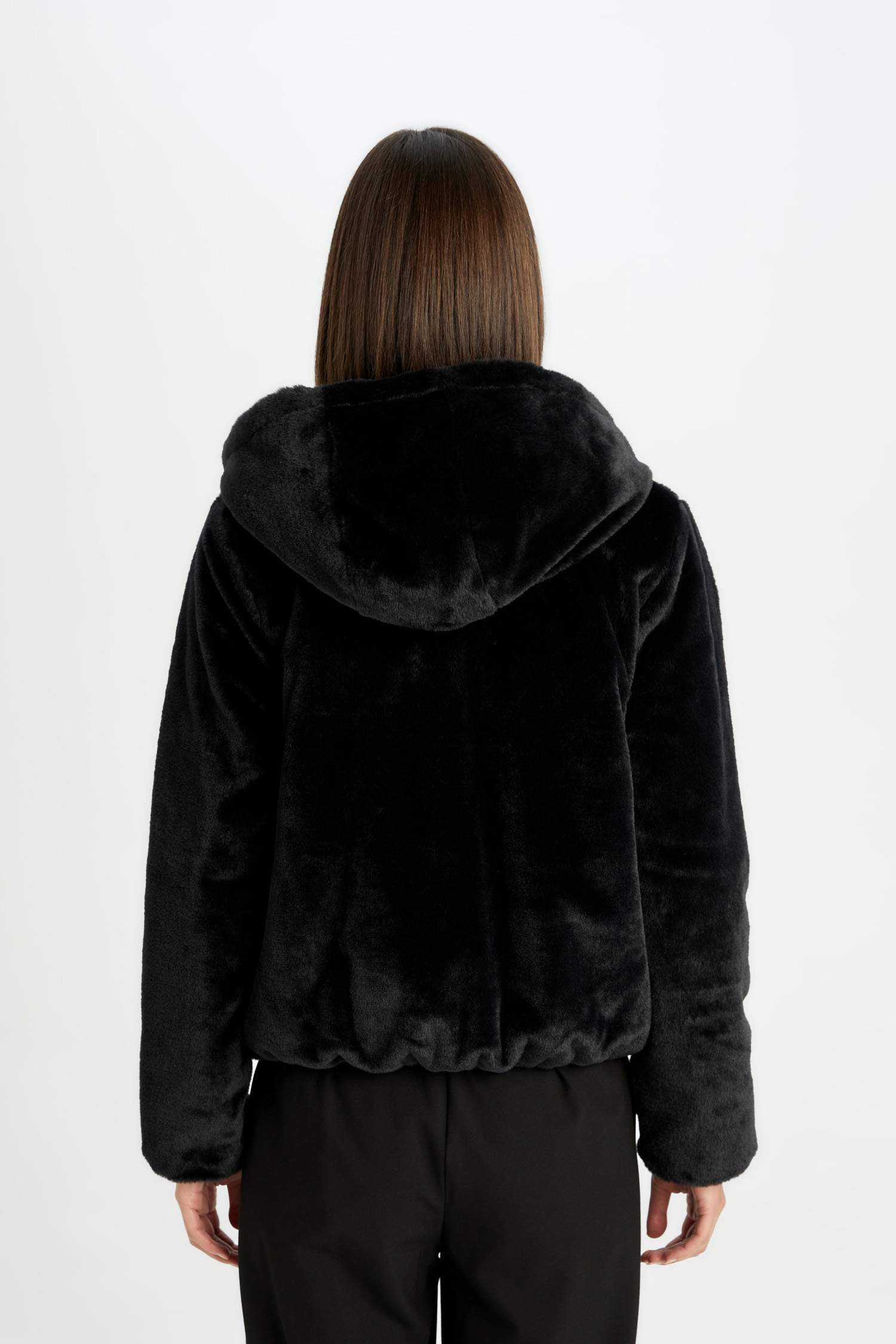 Su Geçirmez Şişme Mont Kapüşonlu Çift Taraflı Fermuarlı Cepli Pelüş