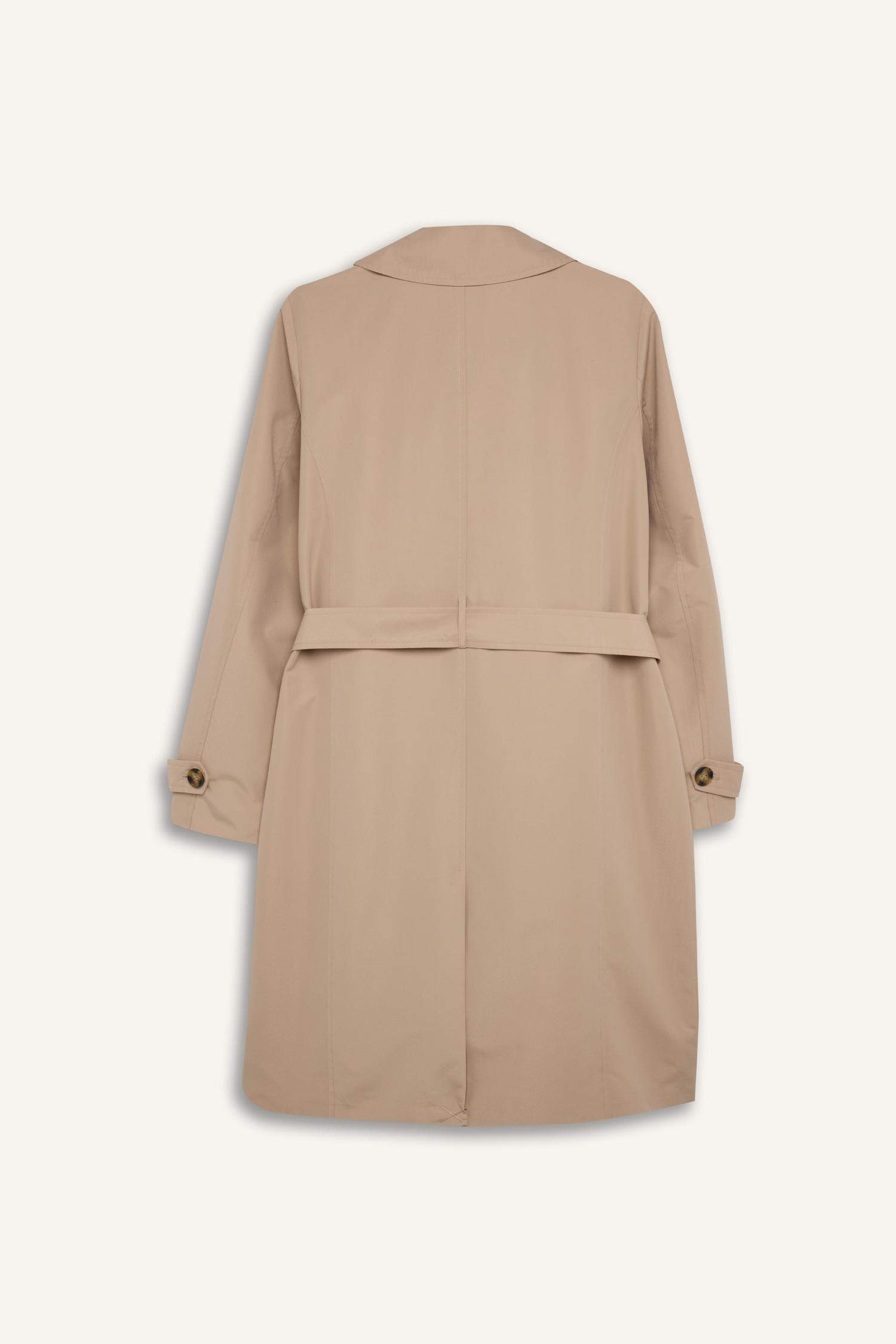 Su Geçirmez Mevsimlik Trençkot Kruvaze Yaka Düğmeli Cepli Kemerli Apoletli