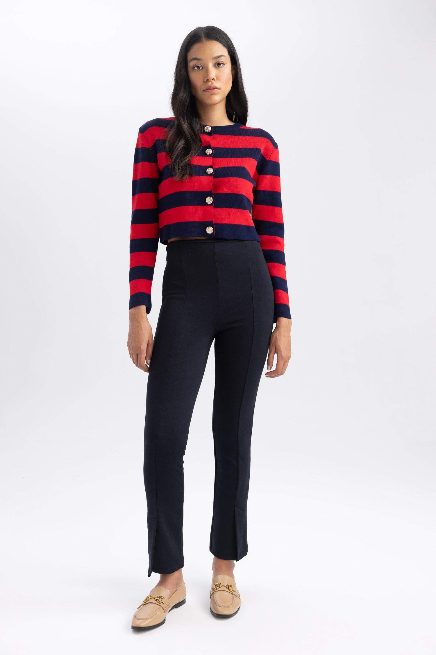 Basic Düz Kumaş Pantolon Slim Fit Dar Kesim Yüksek Bel Kısa Paça