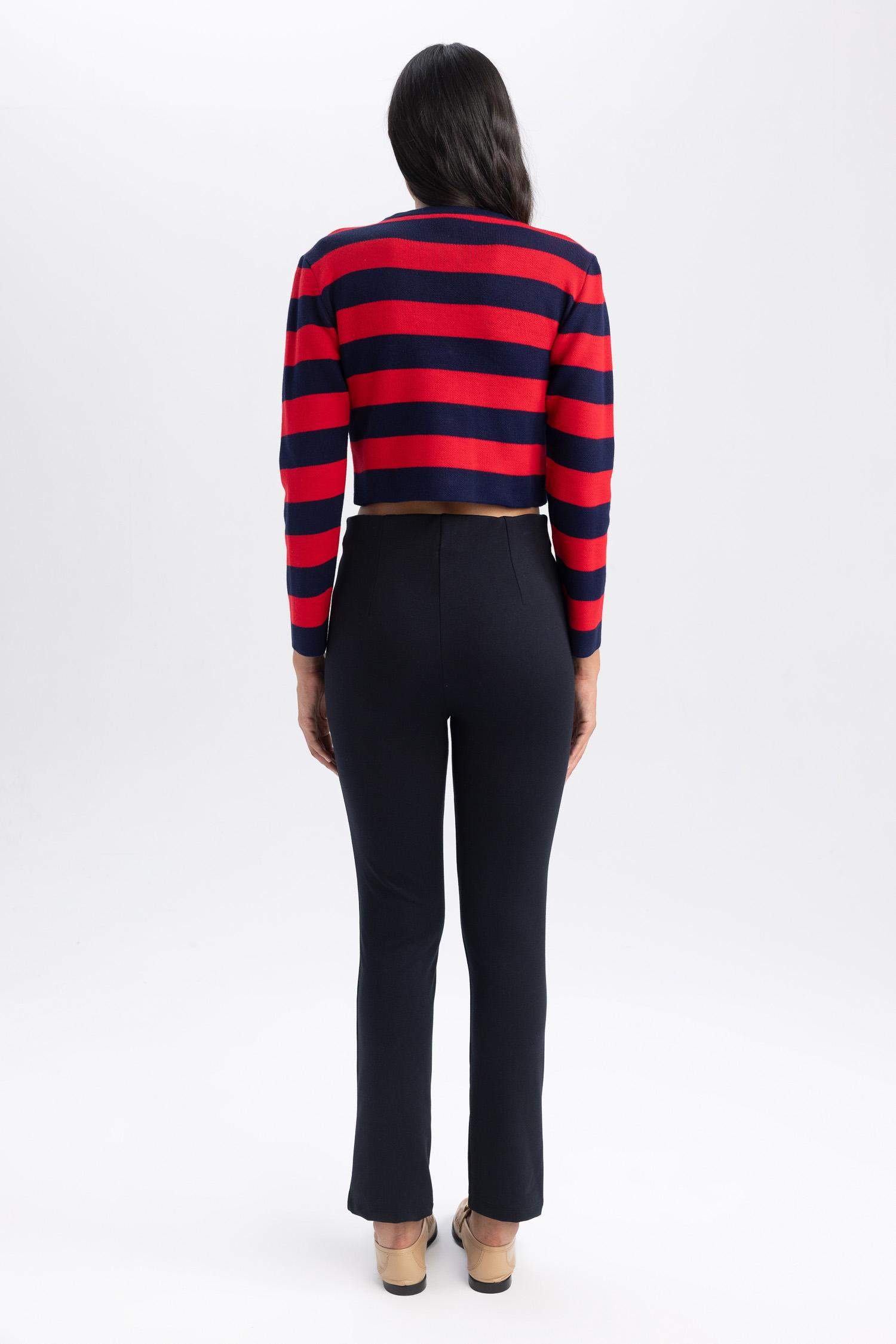 Basic Düz Kumaş Pantolon Slim Fit Dar Kesim Yüksek Bel Kısa Paça