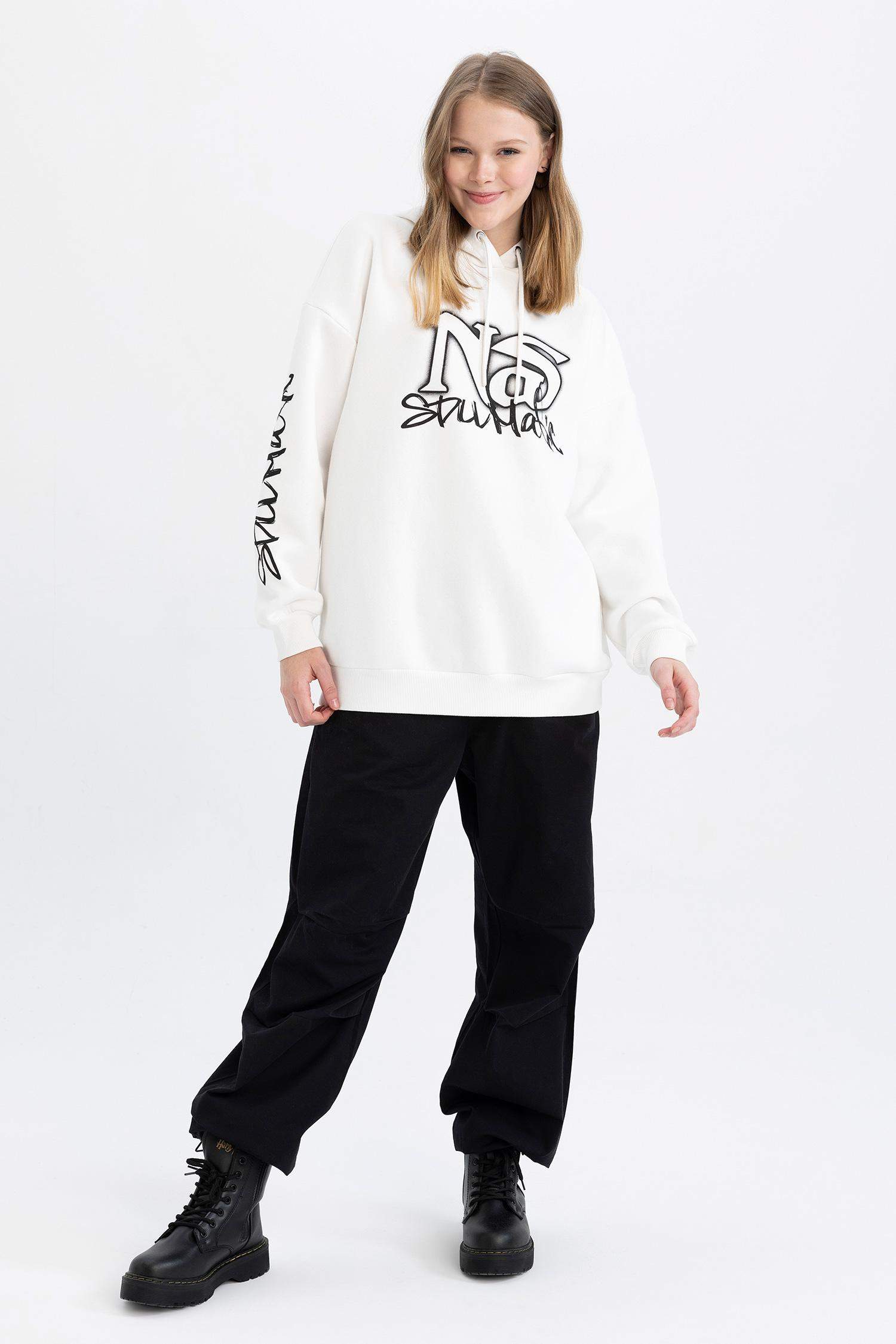 Світшот оверсайз з капюшоном з принтом з товстої тканини для жінок