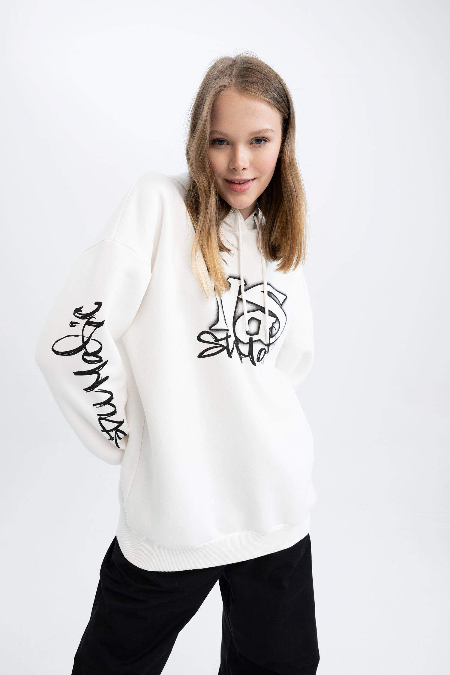 Світшот оверсайз з капюшоном з принтом з товстої тканини для жінок