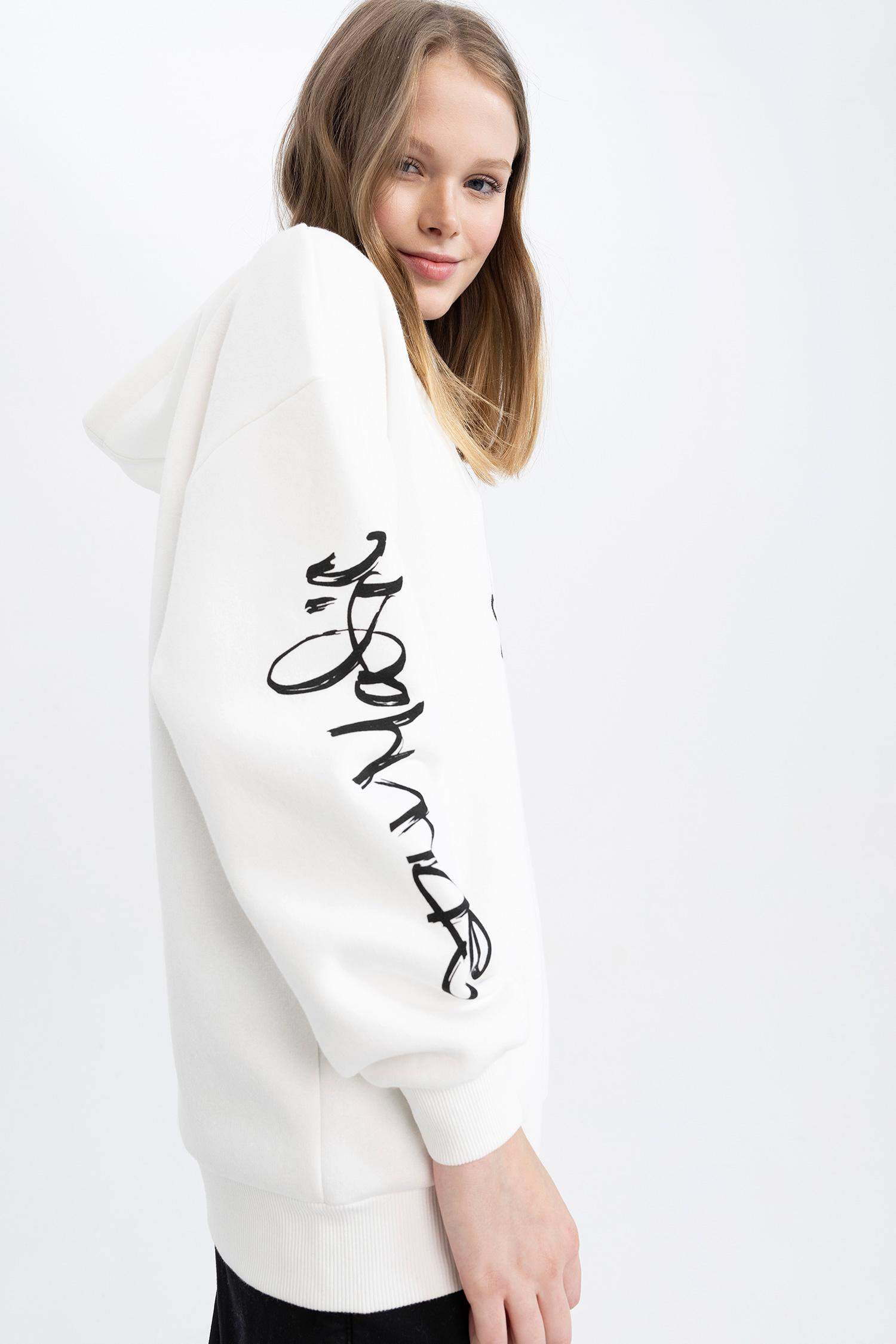 Світшот оверсайз з капюшоном з принтом з товстої тканини для жінок