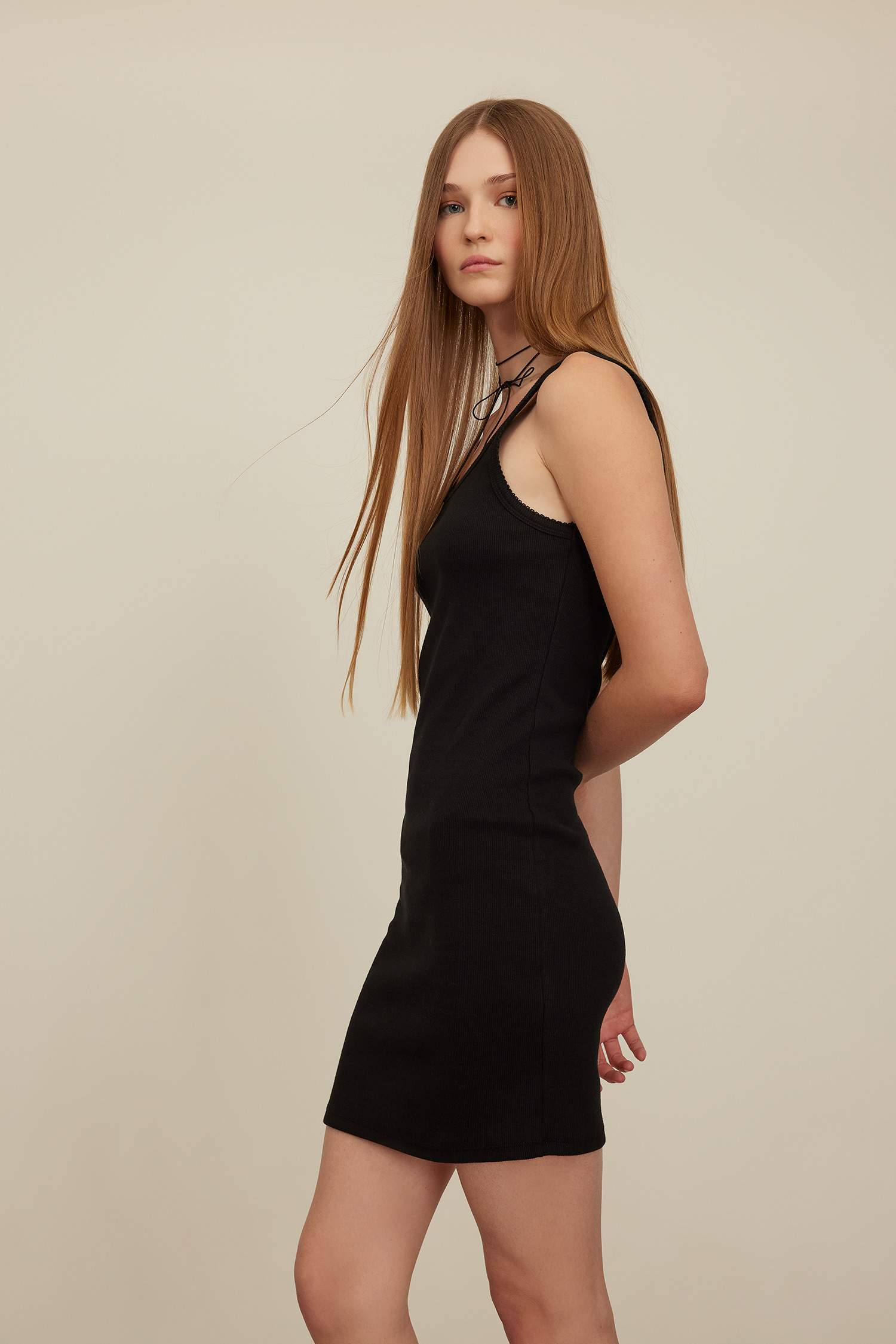 Bodycon Crew Neck Ribbed Strap Mini Dress