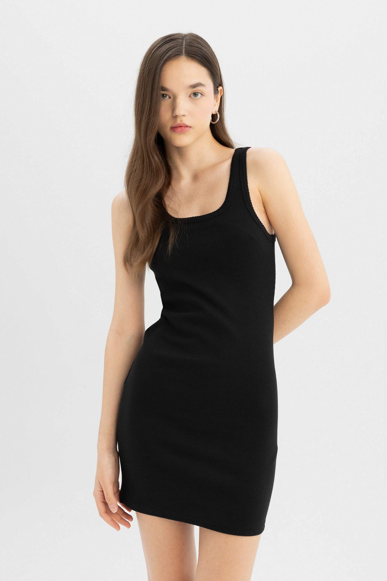 Bodycon Crew Neck Ribbed Strap Mini Dress