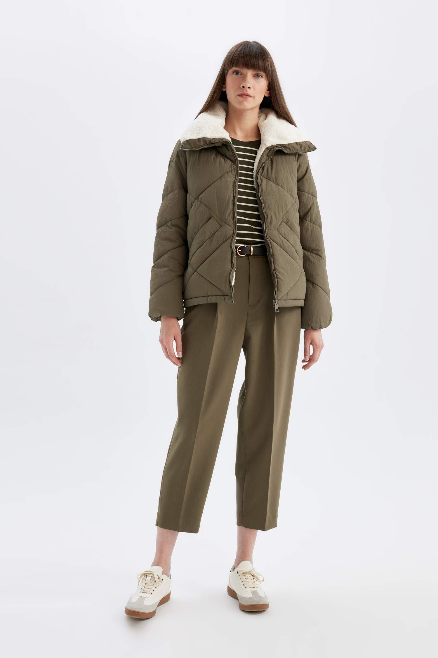 Su Geçirmez Puffer Şişme Mont Kapitoneli İçi Suni Kürklü Rüzgar Geçirmez Cepli