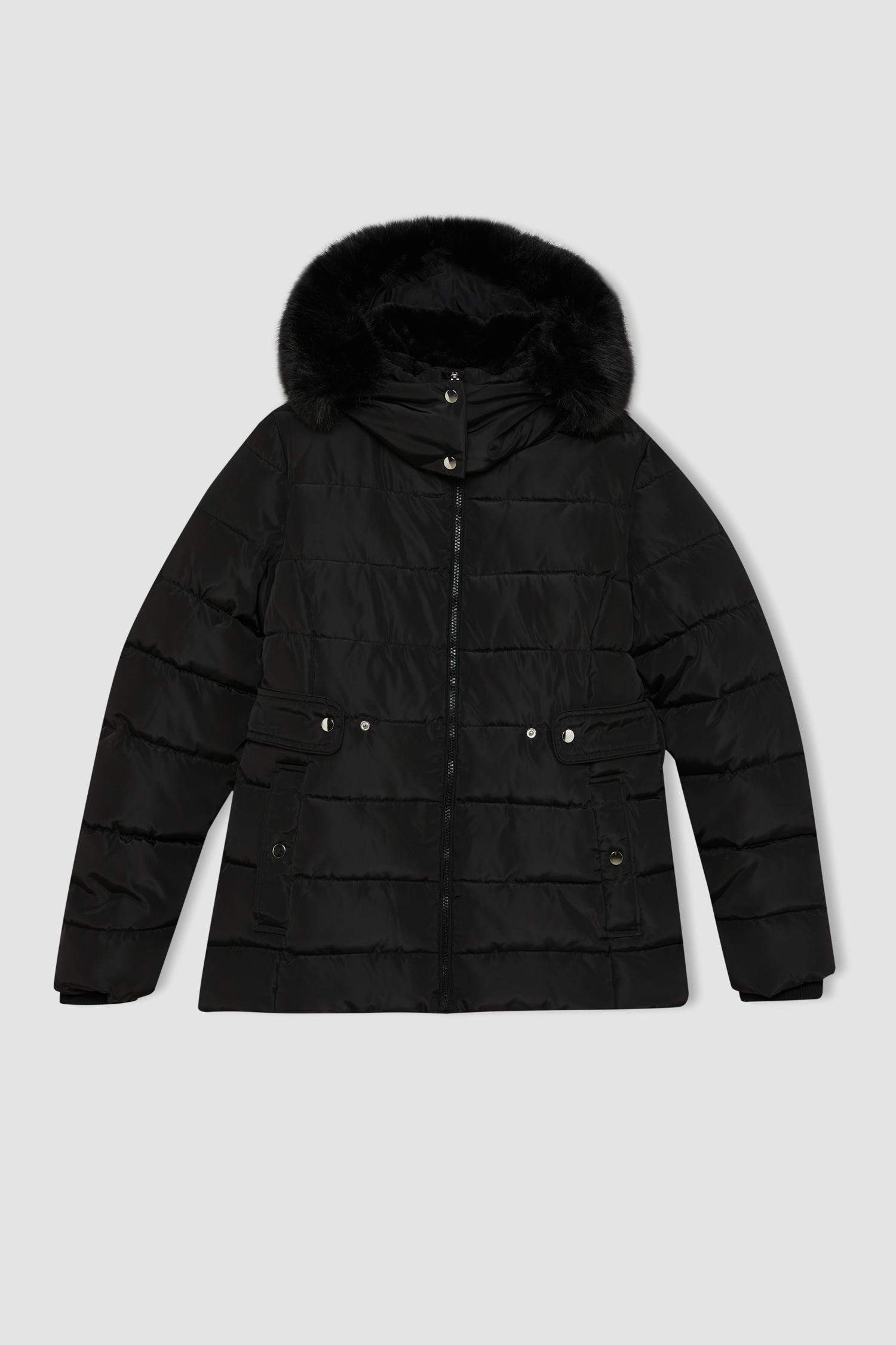 Su Geçirmez Hafif Uzun Şişme Mont Çıkarılabilir Suni Kürk Kapüşonlu Kapitoneli Fermuar Çıtçıtlı Cepli