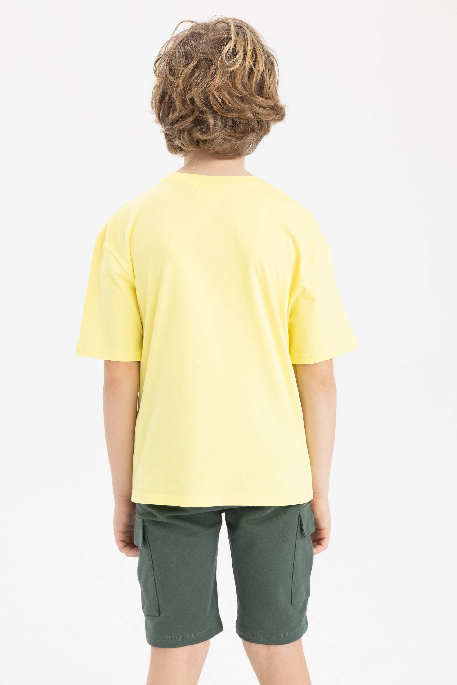 Yellow Boys & Teens Boys Oversize Fit Crew Neck Pocket Printed Short 