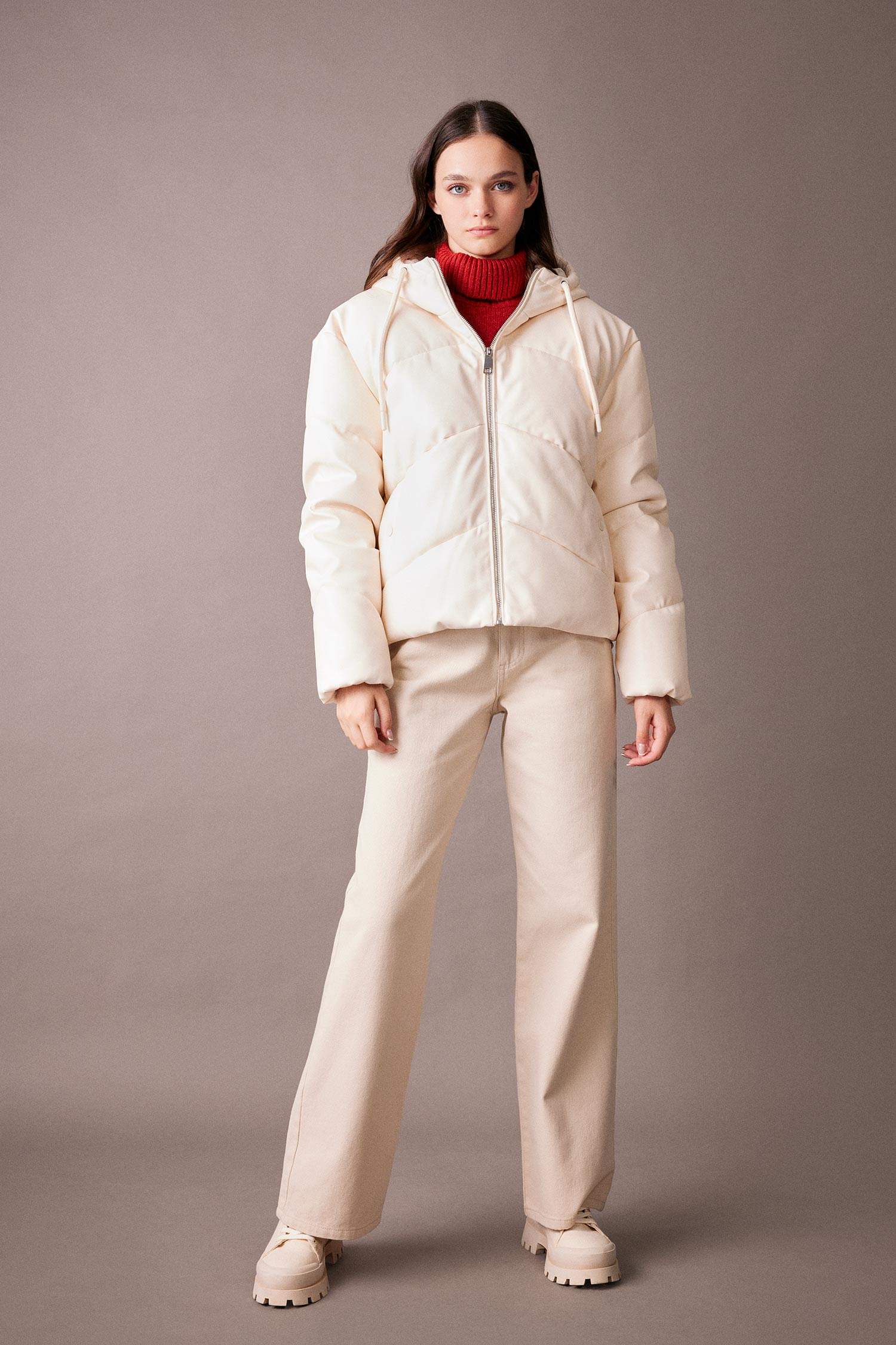 Su İtici Suni Deri Mont Kapüşonlu İçi Polarlı Fermuarlı Cepli