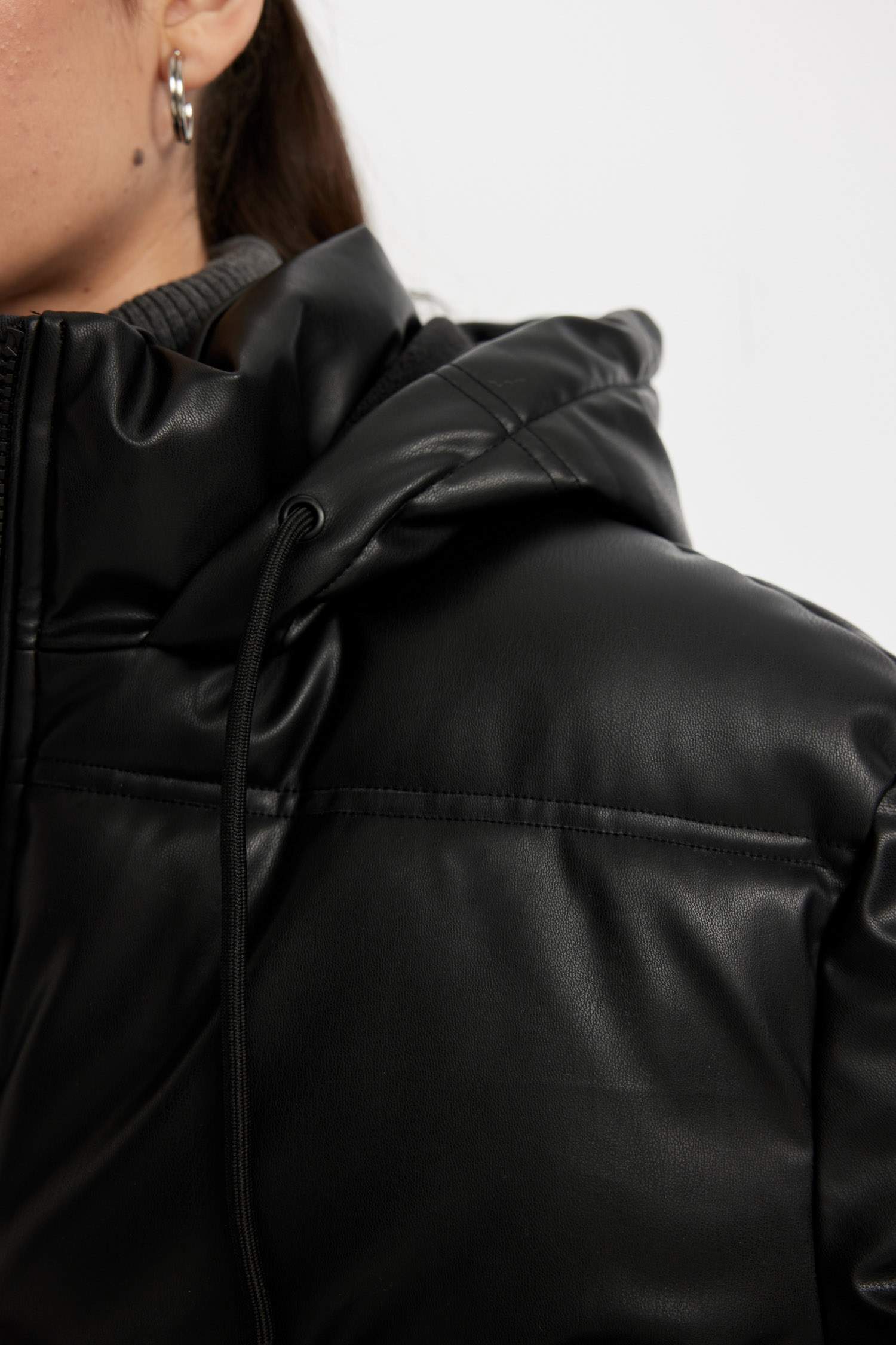 Su Geçirmez Suni Deri Mont Kapüşonlu İçi Polarlı Fermuarlı Cepli