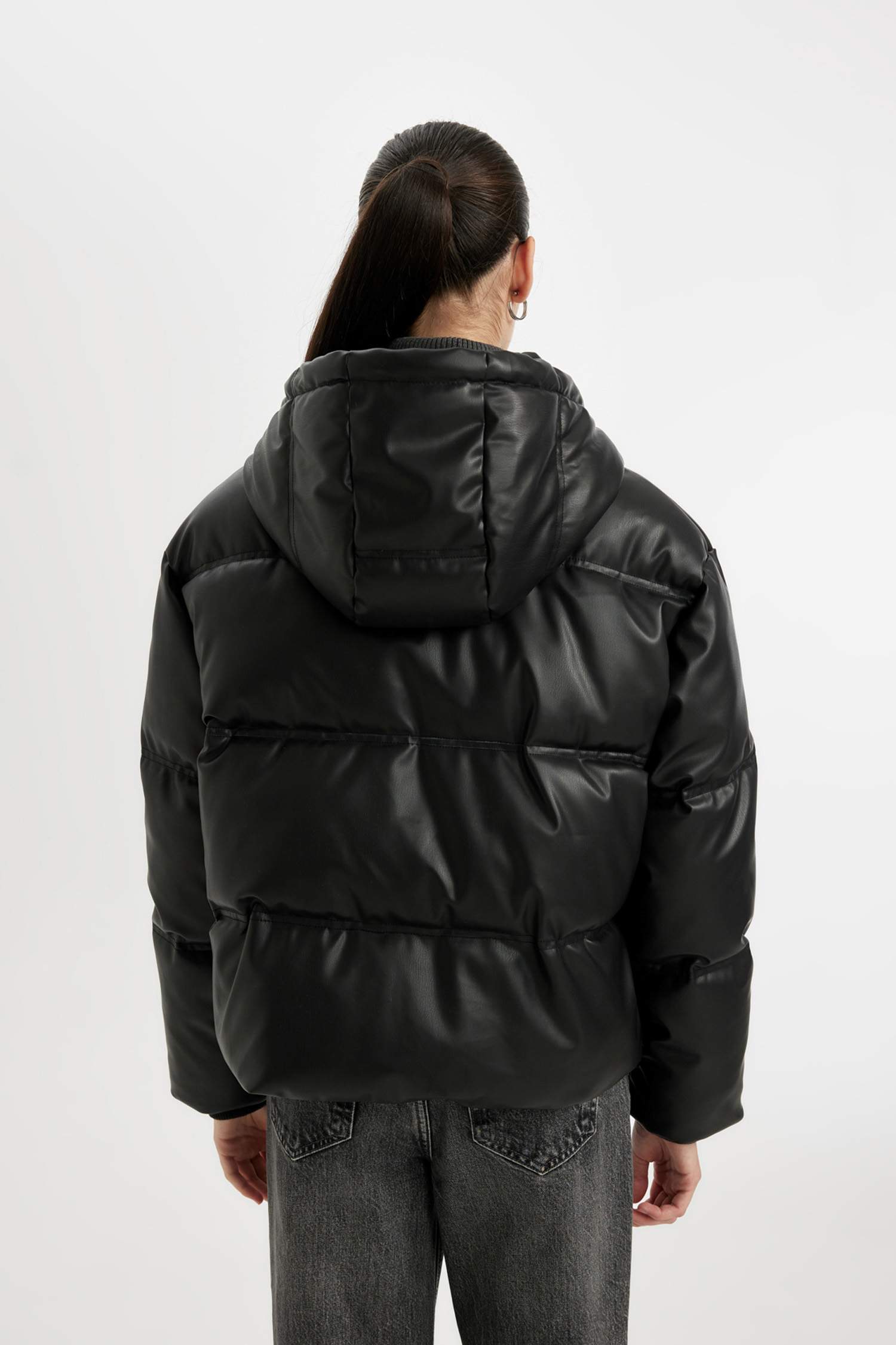 Su Geçirmez Suni Deri Mont Kapüşonlu İçi Polarlı Fermuarlı Cepli