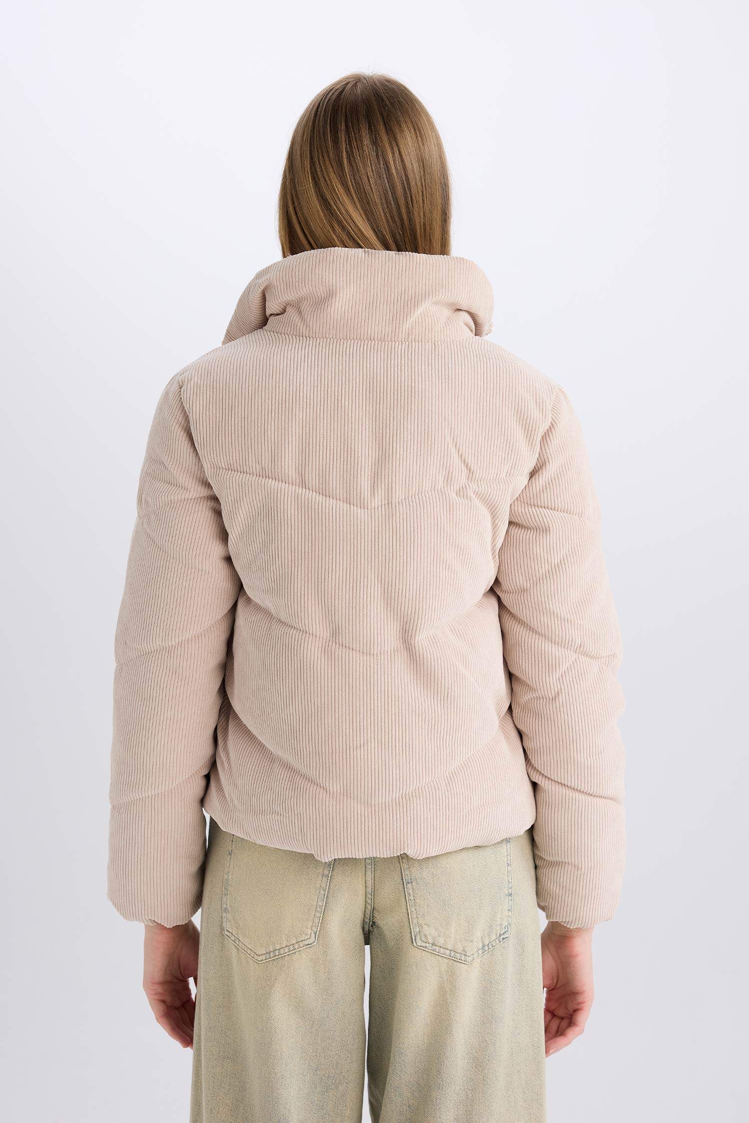 Su Geçirmez Kadife Mont Dik Yaka Cepli Fermuarlı