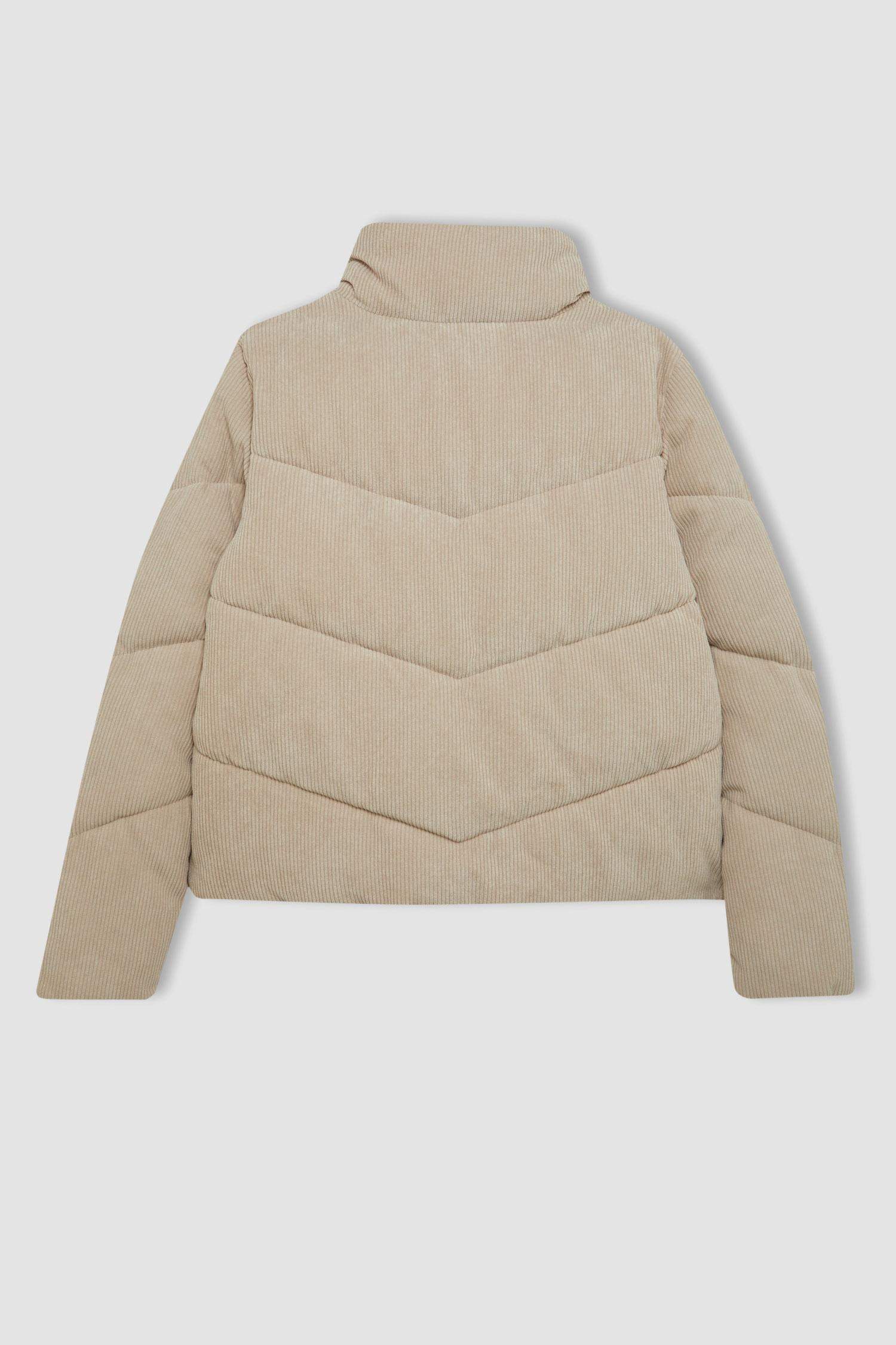 Su Geçirmez Kadife Mont Dik Yaka Cepli Fermuarlı