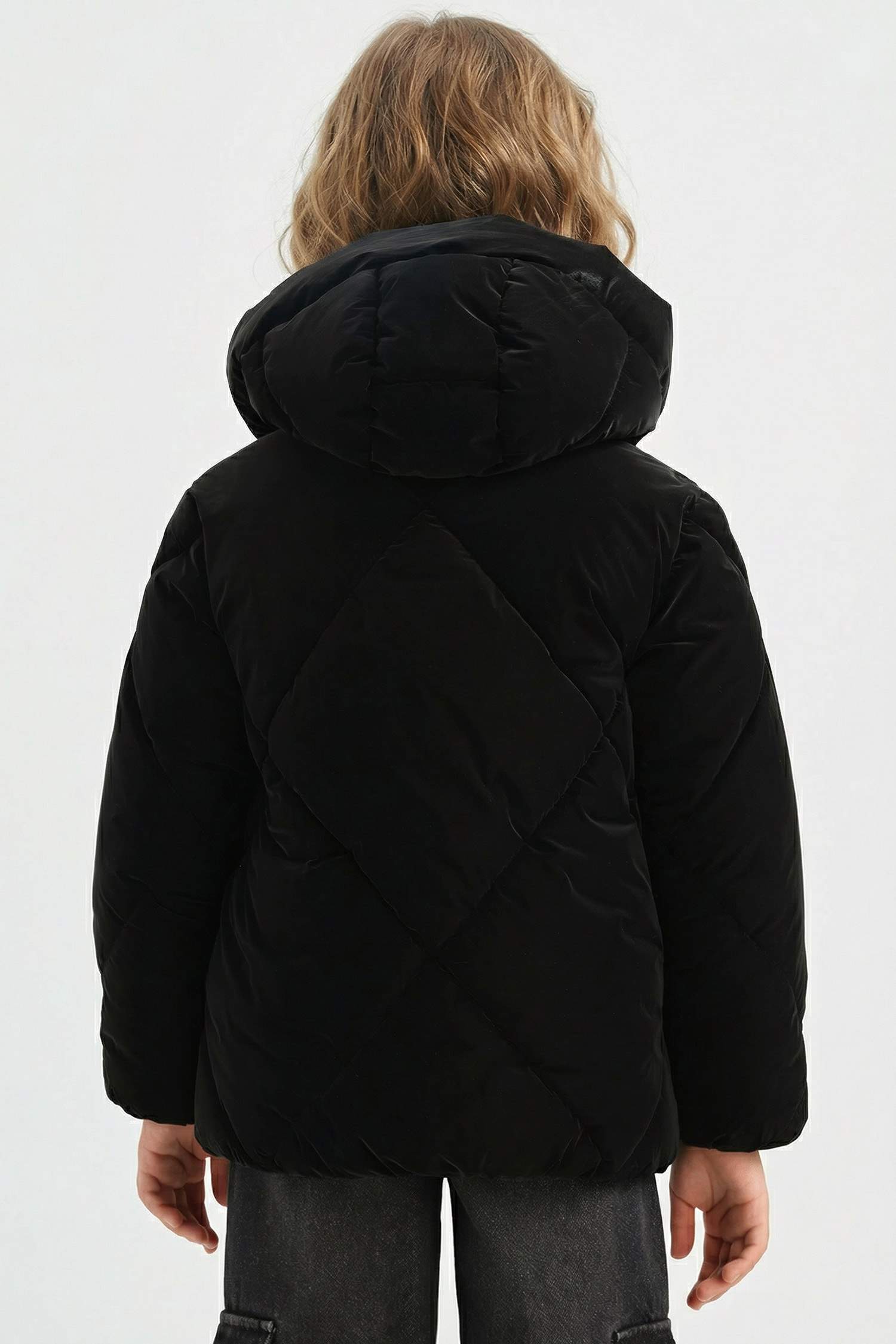Kız Çocuk Kapüşonlu Fermuarlı Çıtçıtlı Kapitoneli Mont