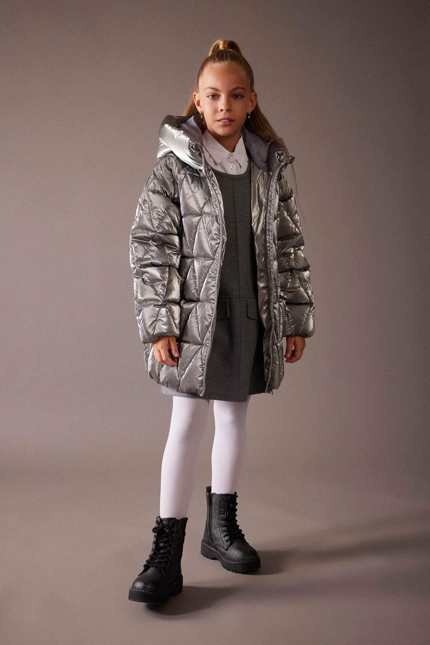 قمصلة نفخ بناتي لامع بغطاء للرأس مبطن بالصوف