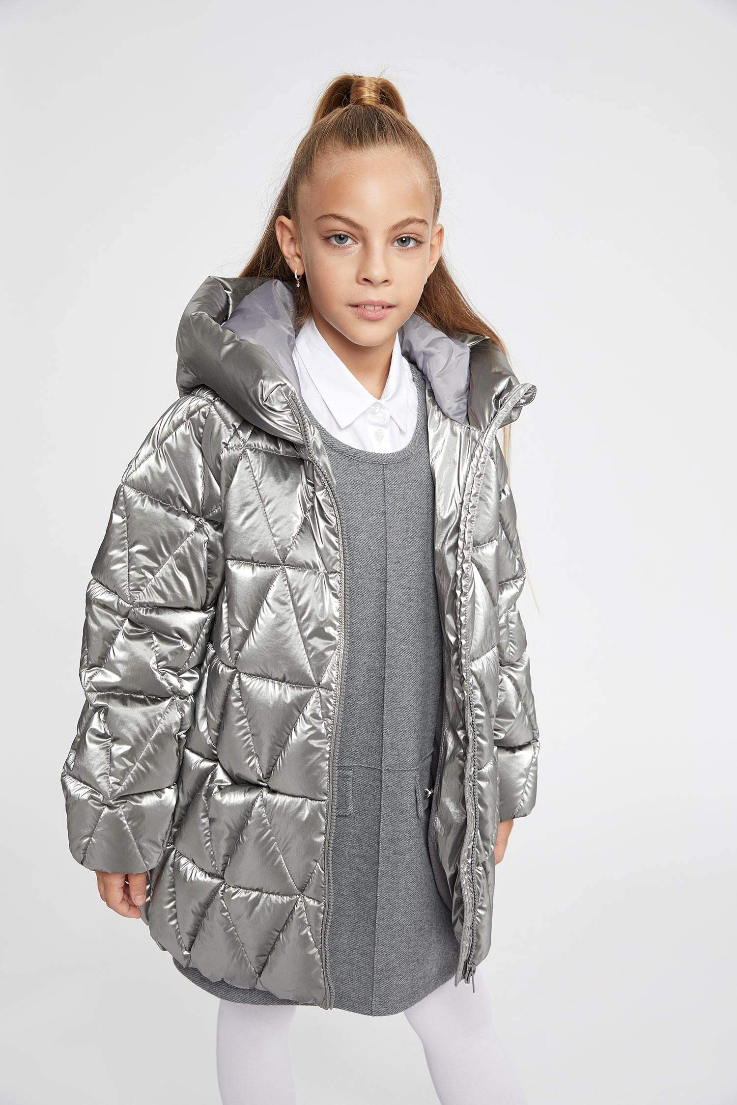 قمصلة نفخ بناتي لامع بغطاء للرأس مبطن بالصوف