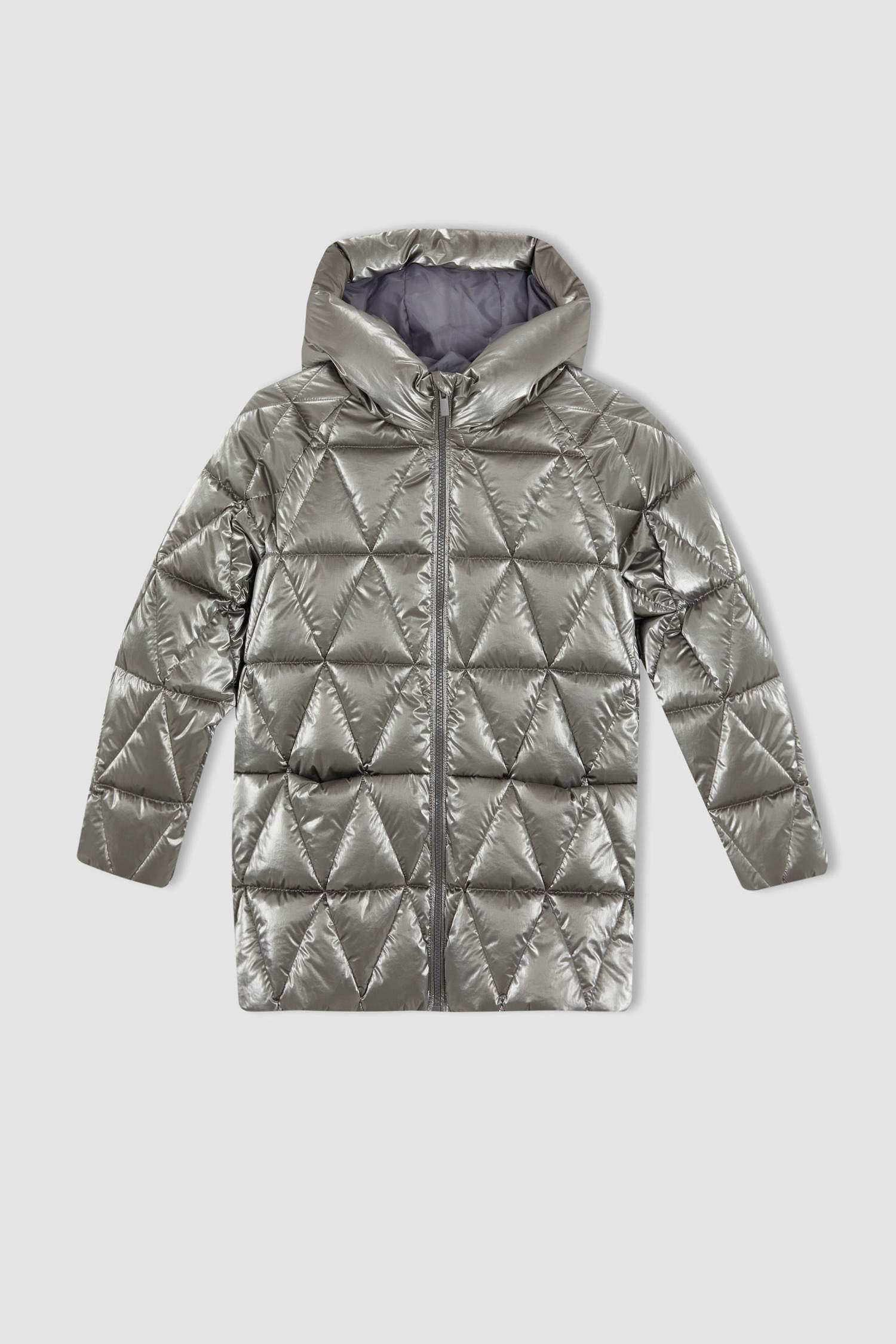 قمصلة نفخ بناتي لامع بغطاء للرأس مبطن بالصوف