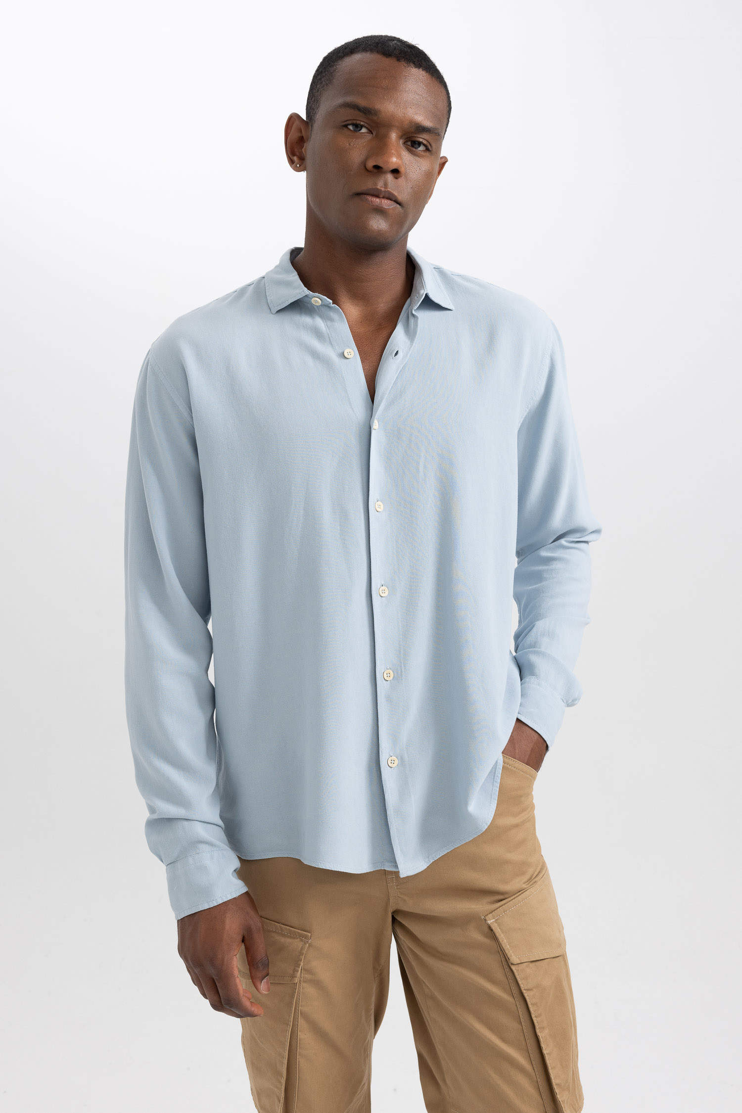 Blue MEN Regular Fit linen Long Sleeve Shirt 2799318 | DeFacto