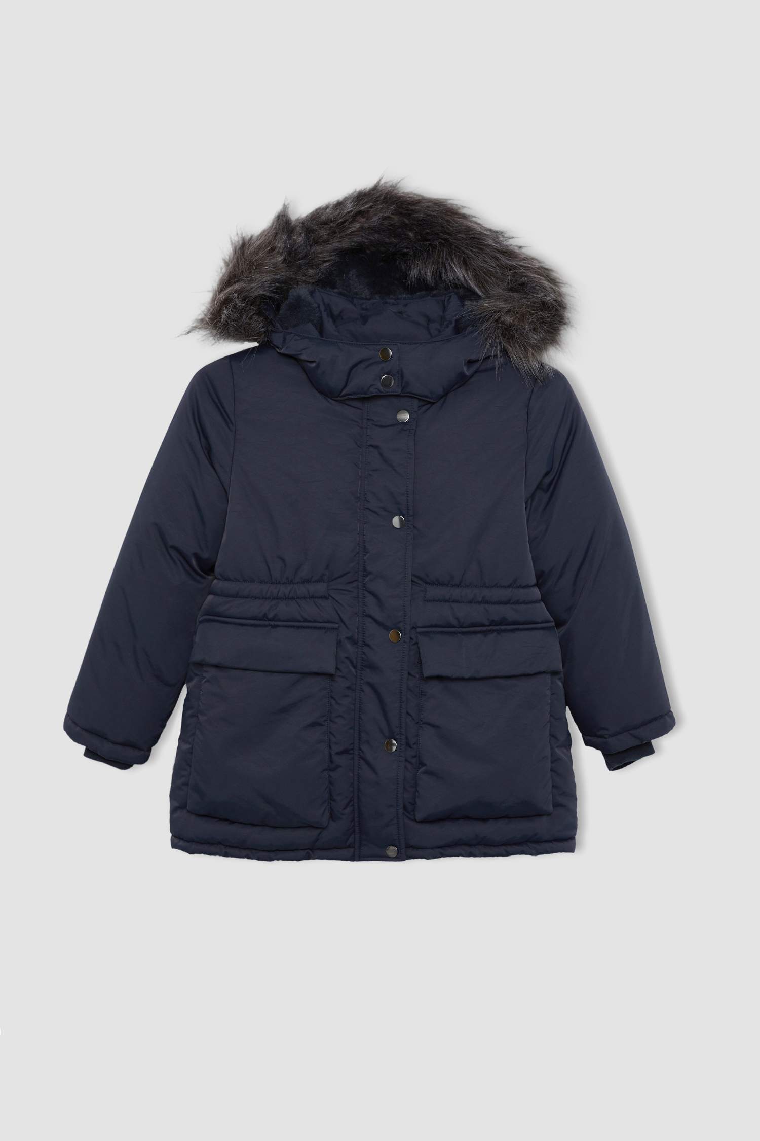 قمصلة نفخ بناتي بغطاء للرأس مبطن بفرو إصطناعي