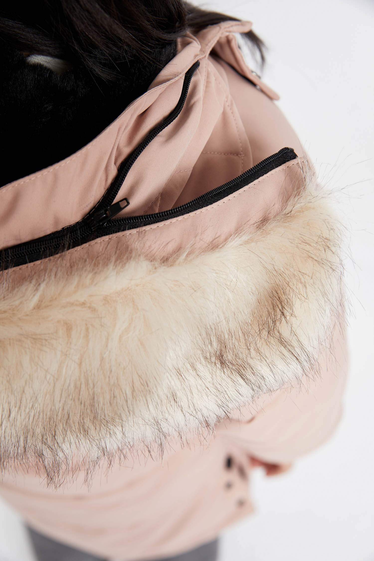 Girl Removable Faux Fur Collar Hooded Long Puffer Jacket