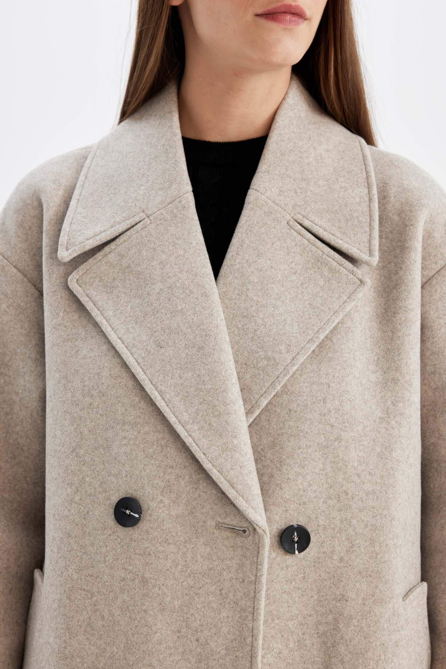 Oversize Fit Buttoned Long Cachet Coat