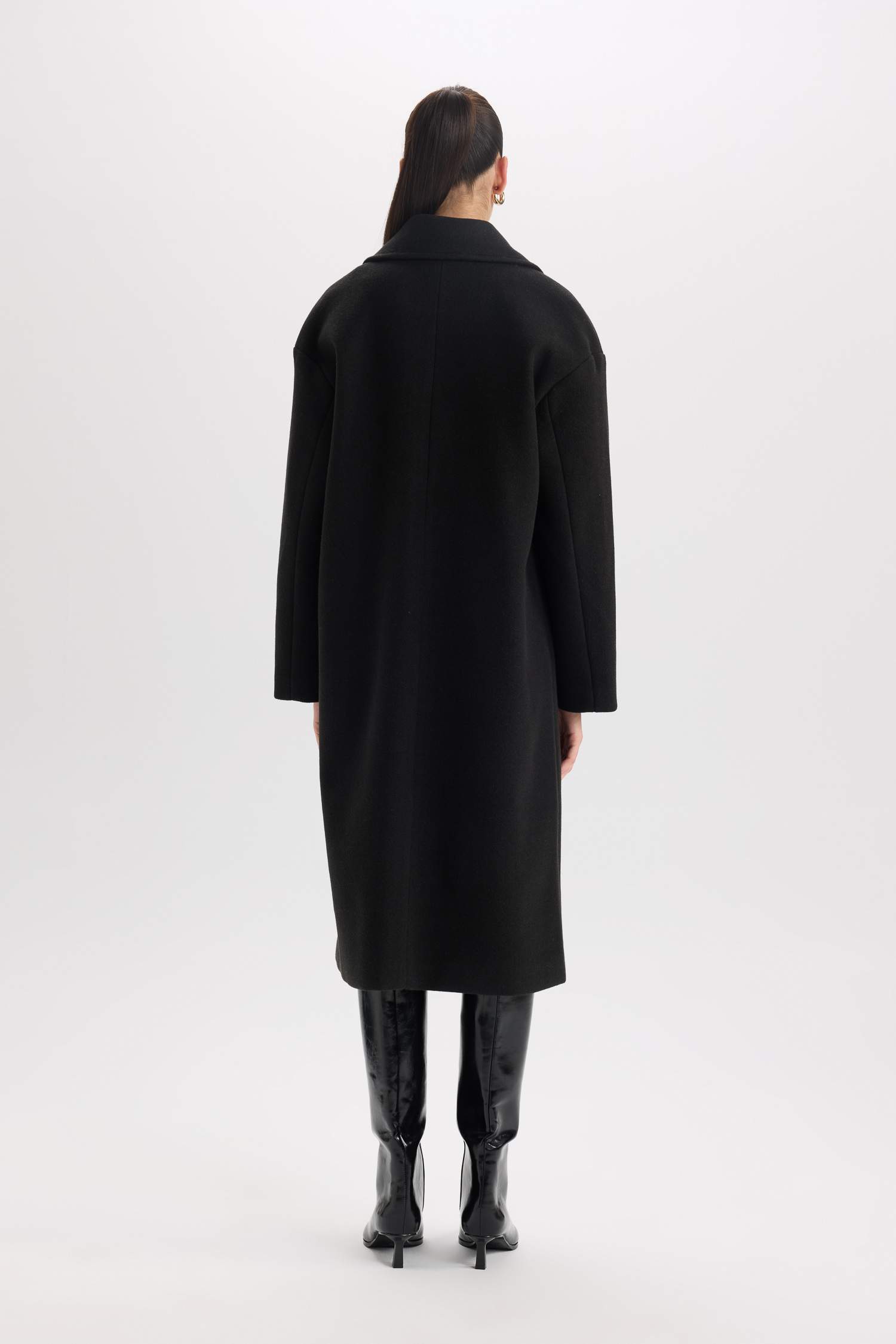 Oversize Geniş Kalıp Ceket Yaka Düğmeli Uzun Kaşe Kaban