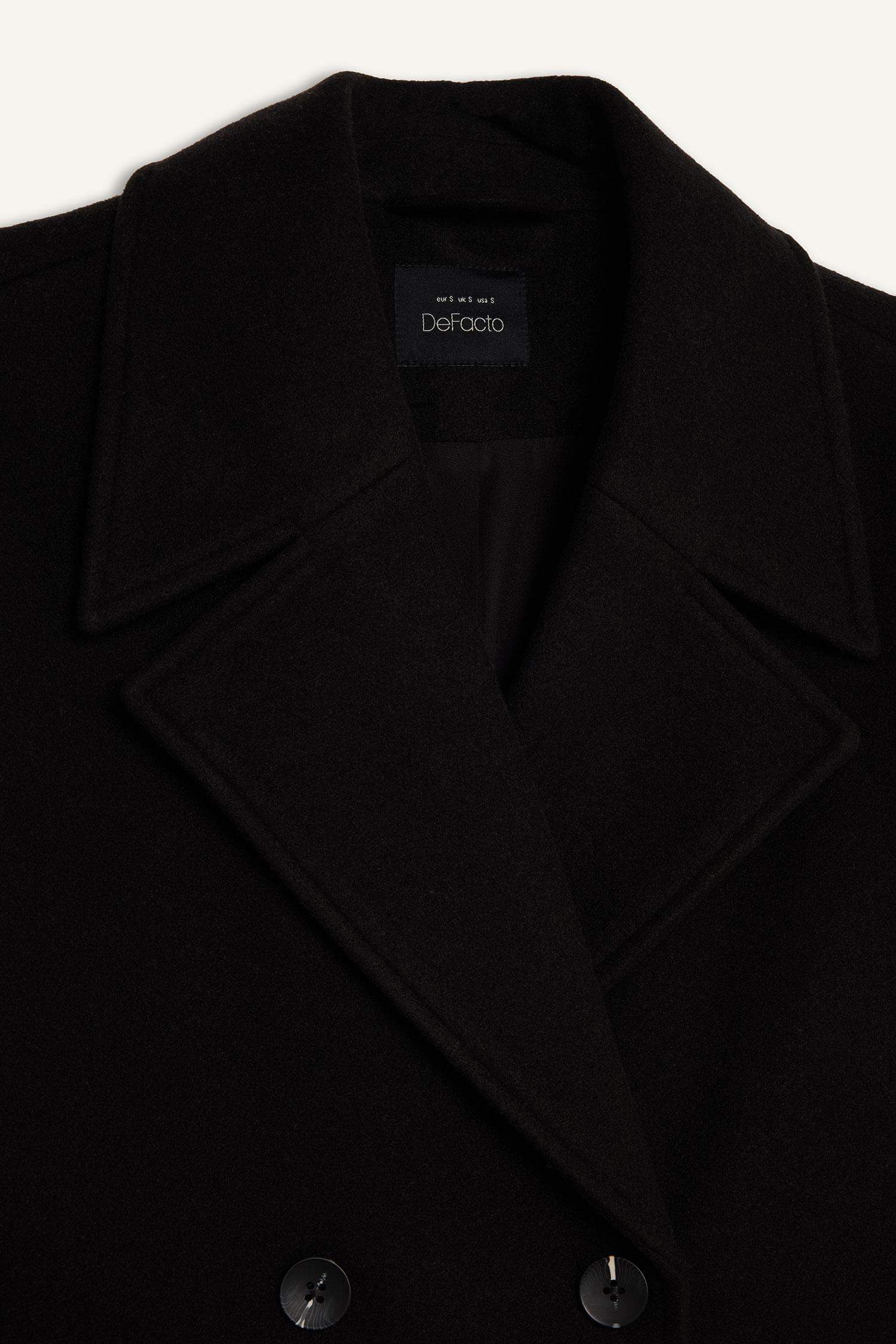 Oversize Geniş Kalıp Ceket Yaka Düğmeli Uzun Kaşe Kaban