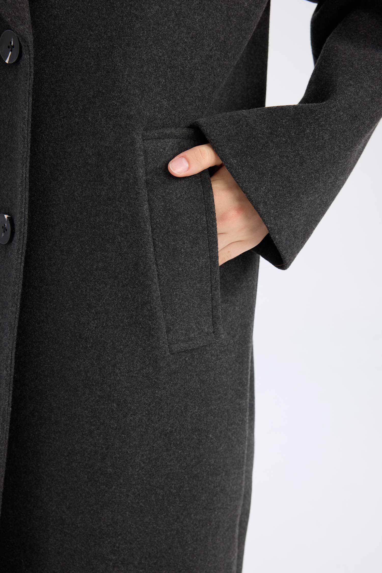 Oversize Geniş Kalıp Ceket Yaka Düğmeli Uzun Kaşe Kaban