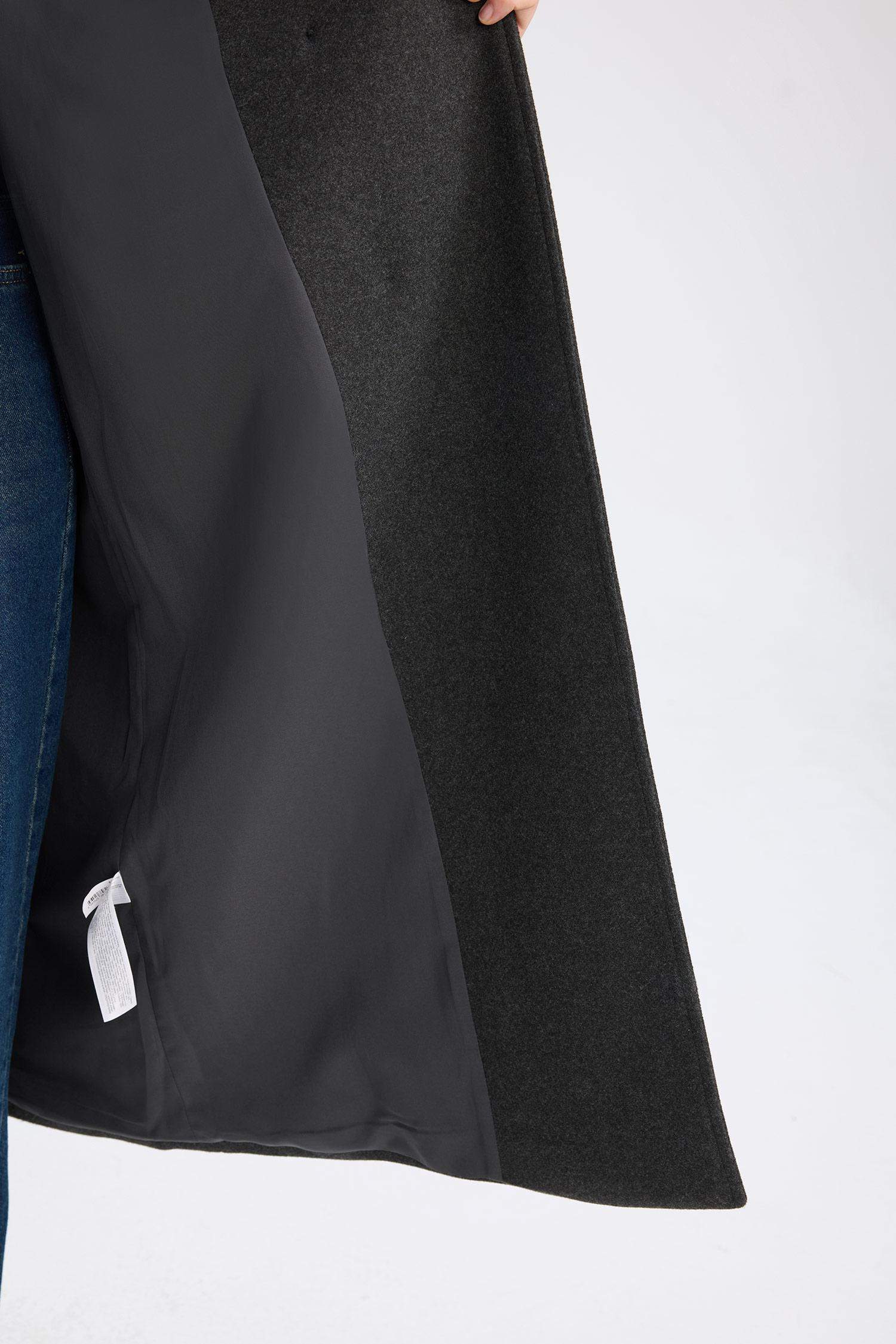 Oversize Geniş Kalıp Ceket Yaka Düğmeli Uzun Kaşe Kaban