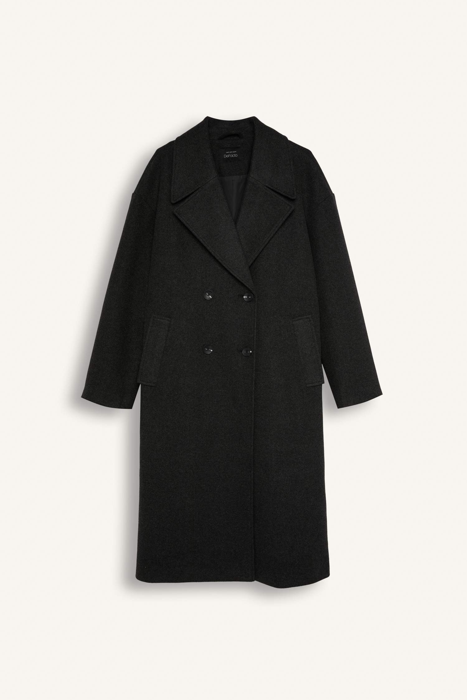 Oversize Geniş Kalıp Ceket Yaka Düğmeli Uzun Kaşe Kaban