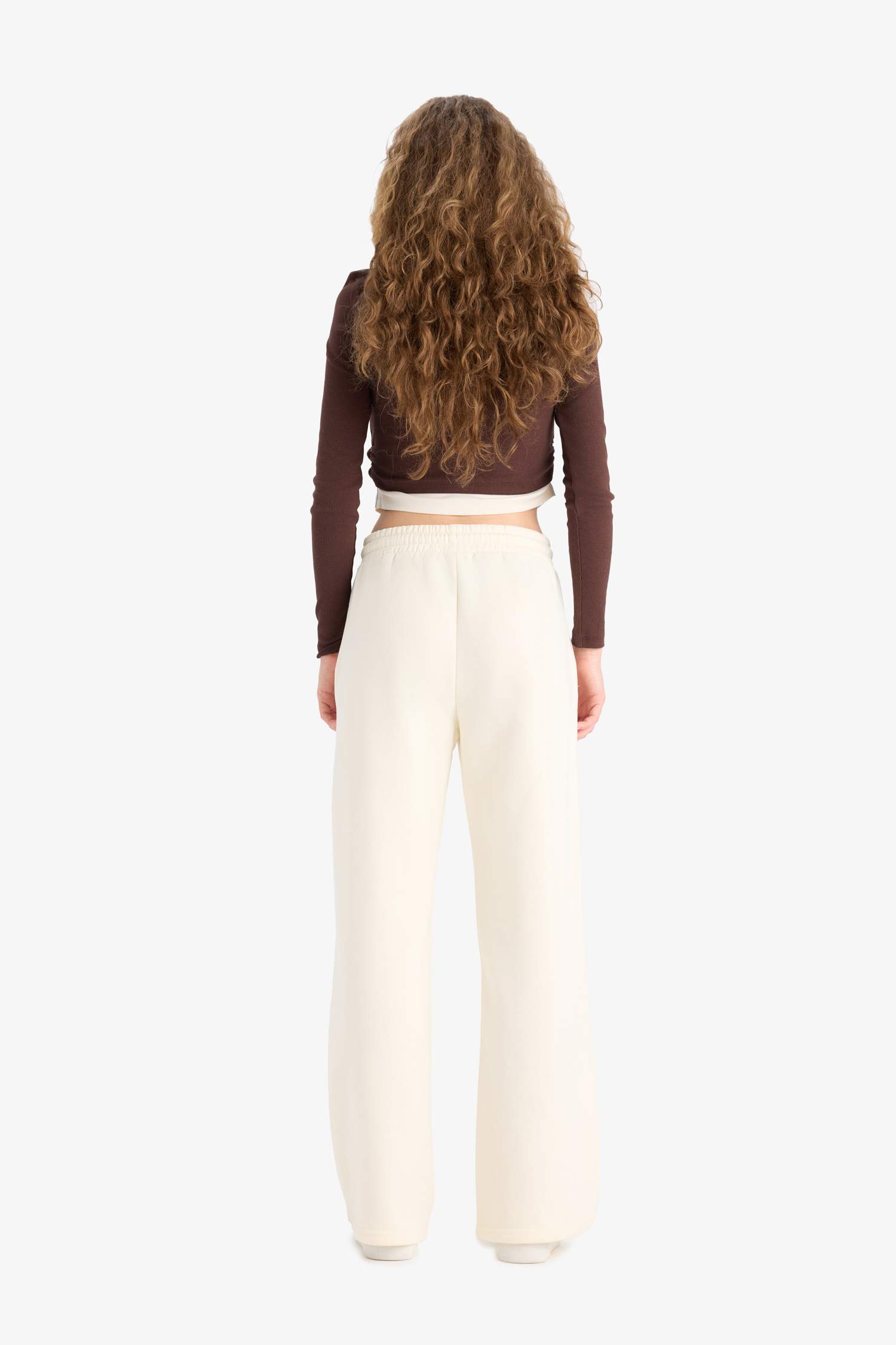 Straight Fit Thick Sweatshirt Fabric Regular Hem Trousers