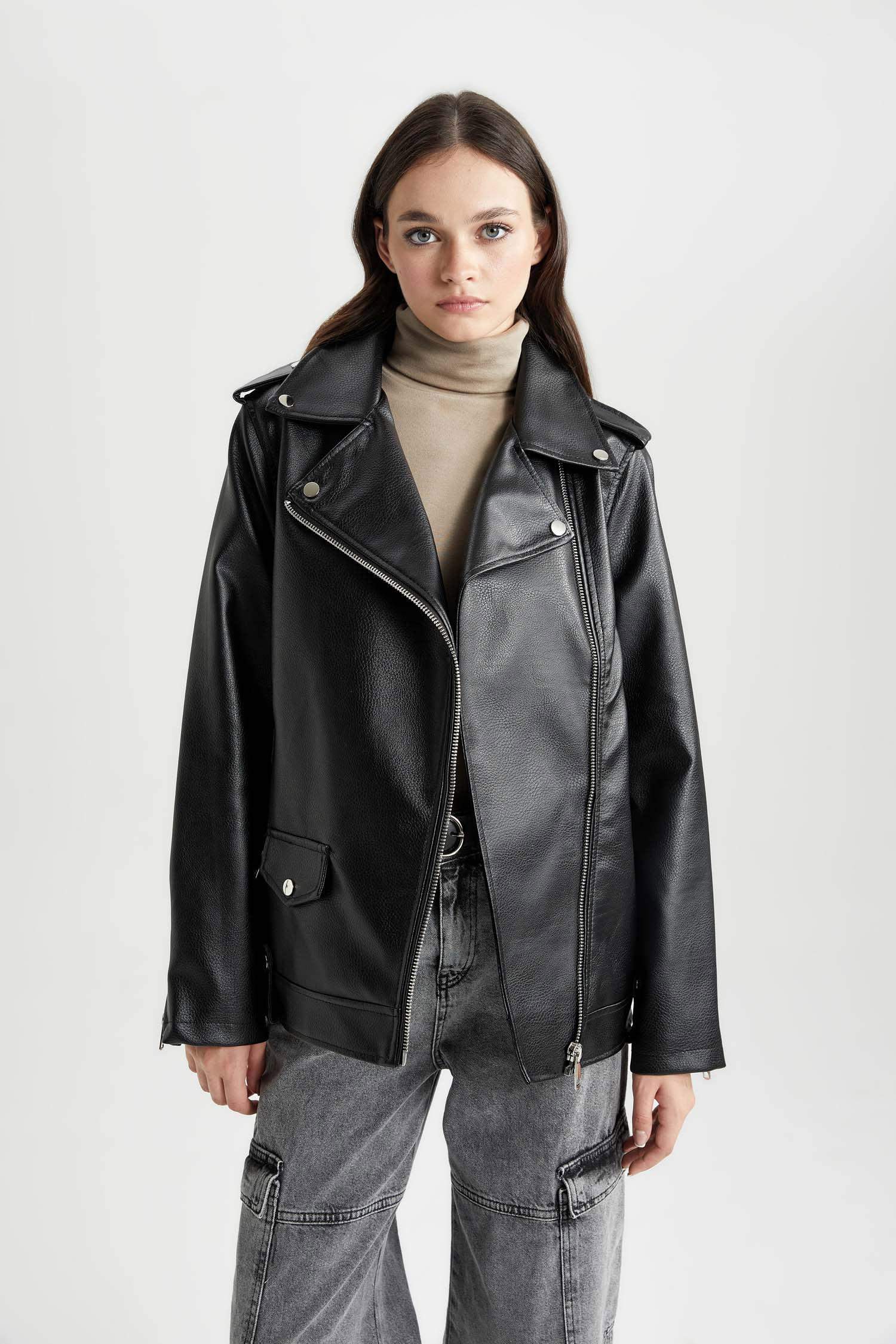 Waterproof Oversize Fit Faux Leather Jacket