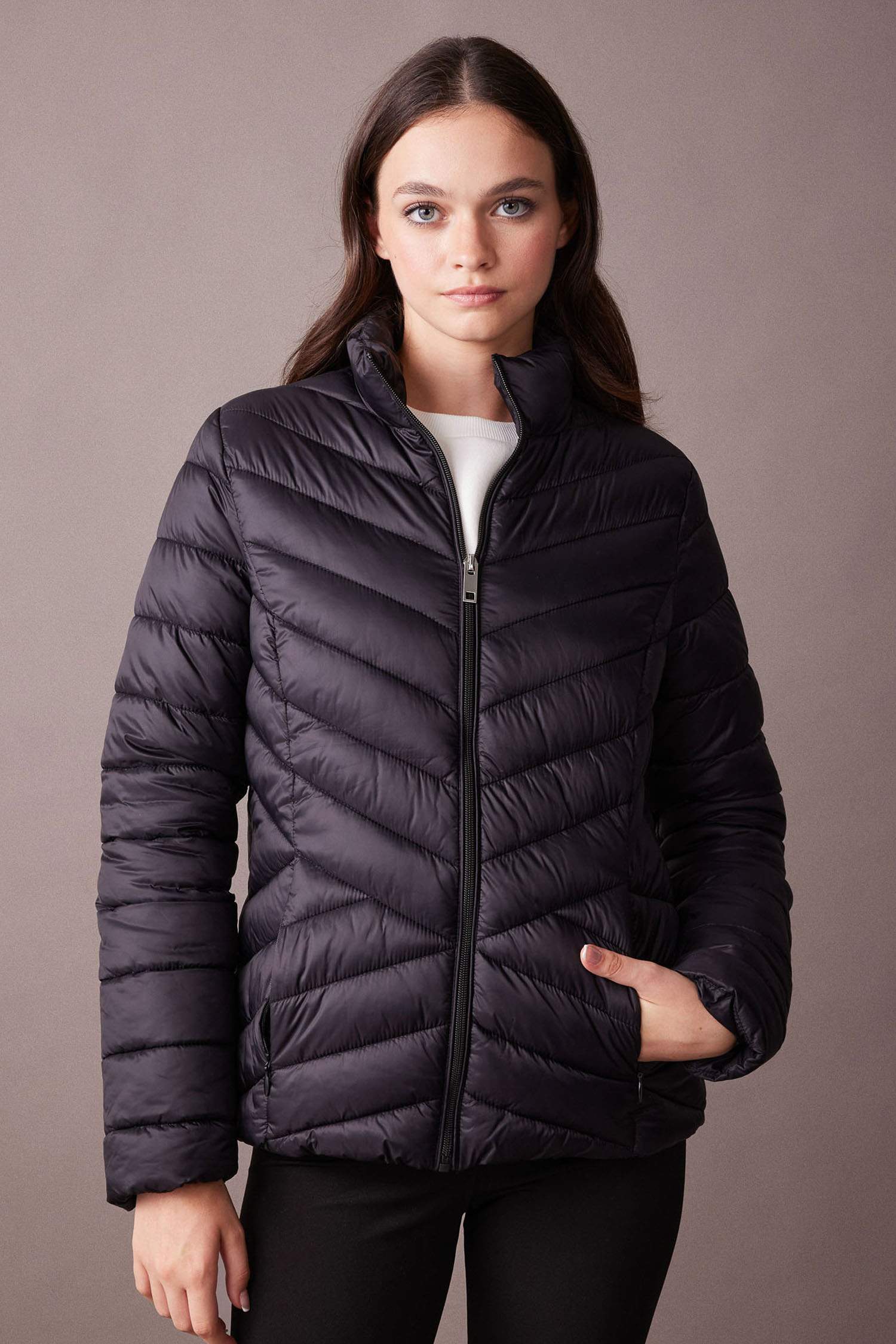 Su İtici Hafif Şişme Mont Dik Yaka Kapitoneli Fermuarlı Cepli Mevsimlik