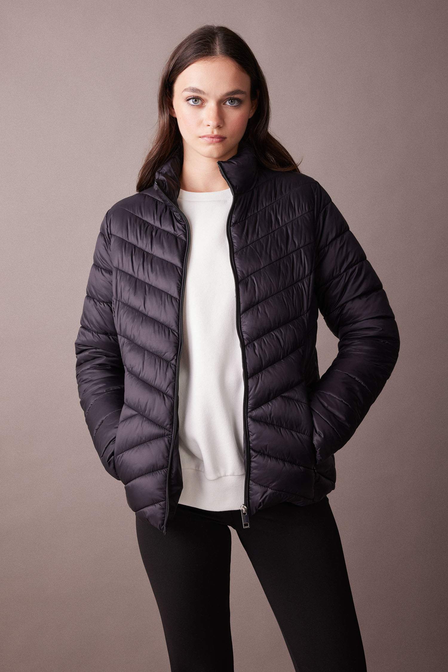 Su İtici Hafif Şişme Mont Dik Yaka Kapitoneli Fermuarlı Cepli Mevsimlik