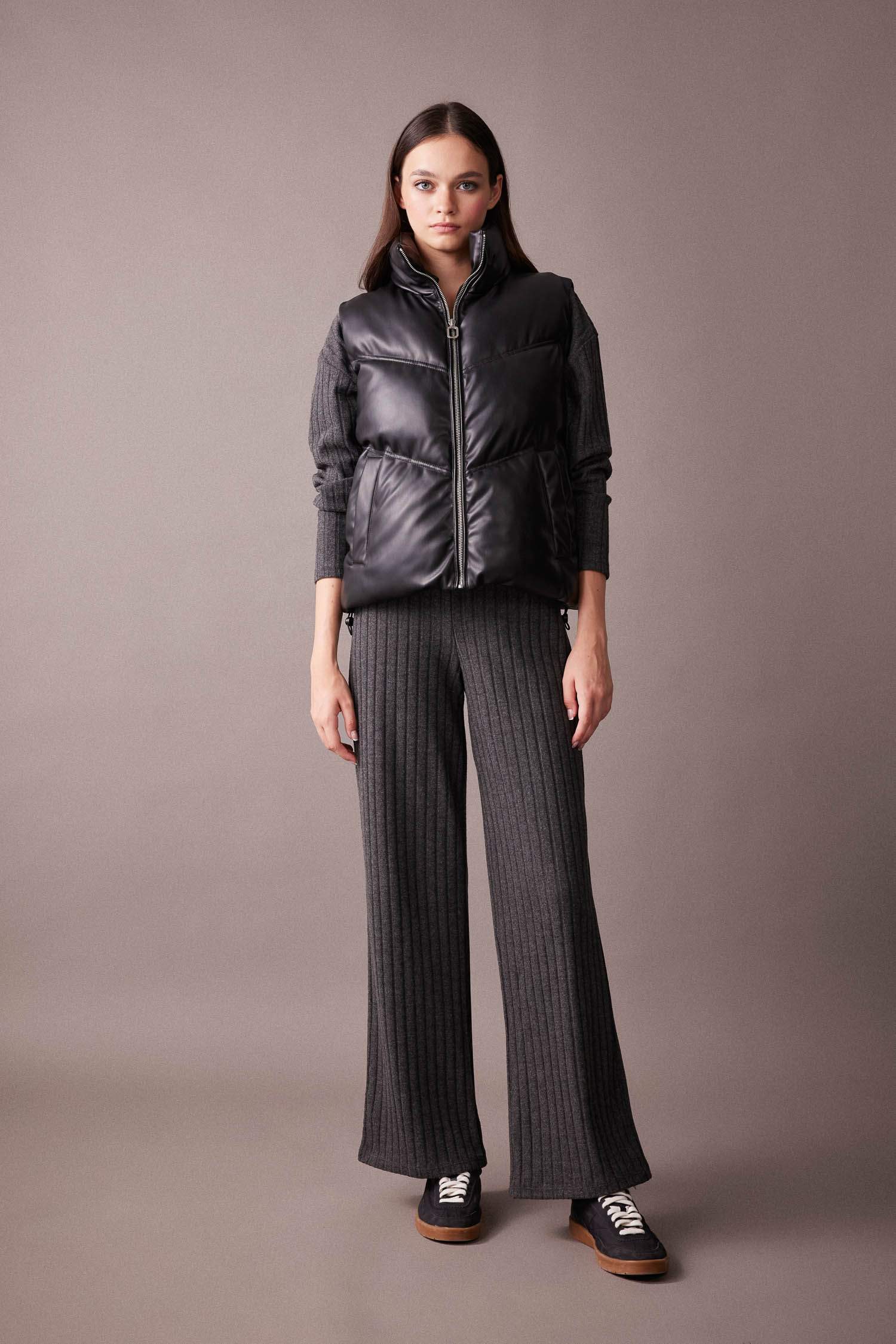 Waterproof Stand Collar Faux Leather Puffer Vest