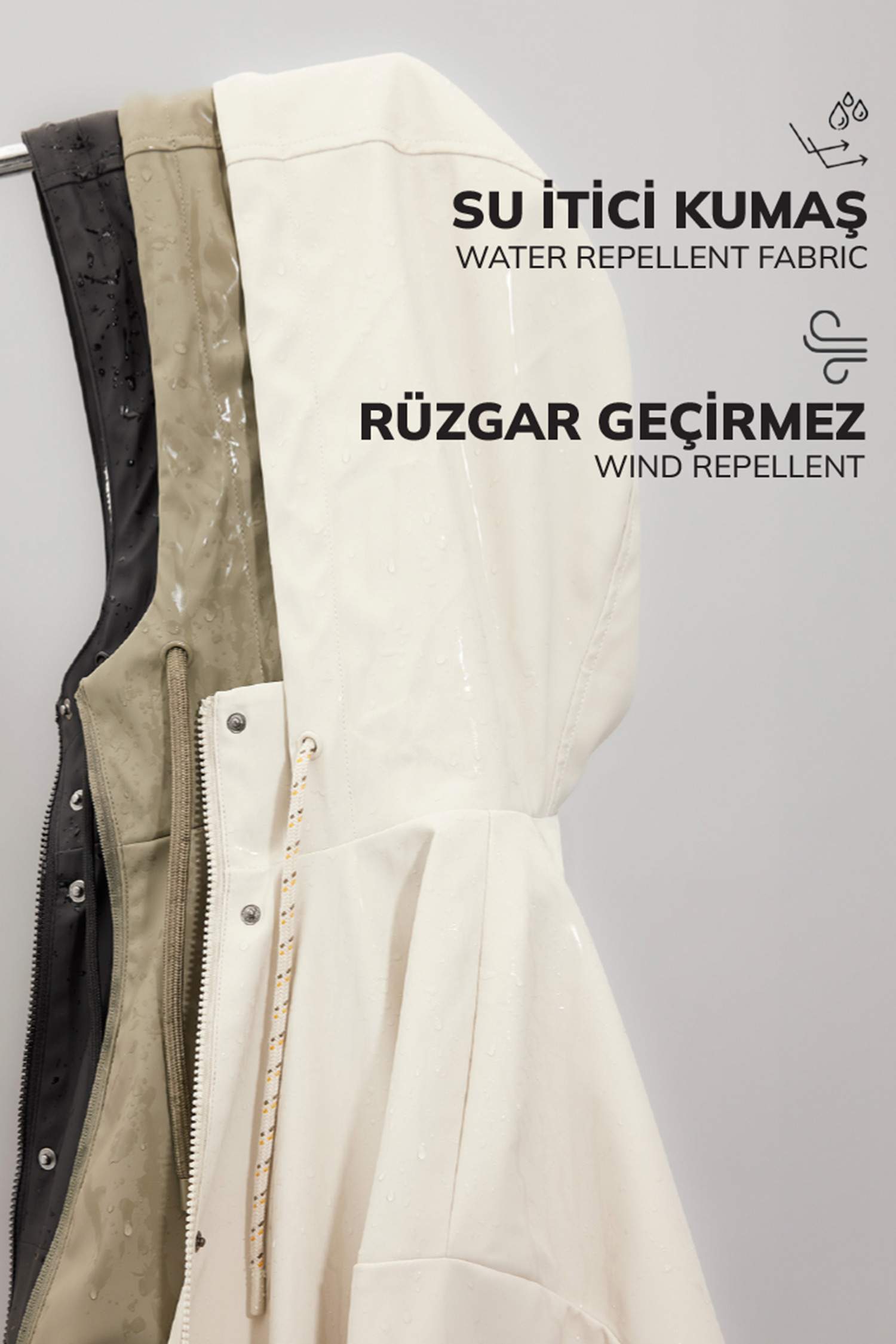 Su İtici Uzun Yağmurluk Polar Astarlı Kapüşonlu Fermuarlı Çıtçıtlı Cepli Mevsimlik Suni Deri