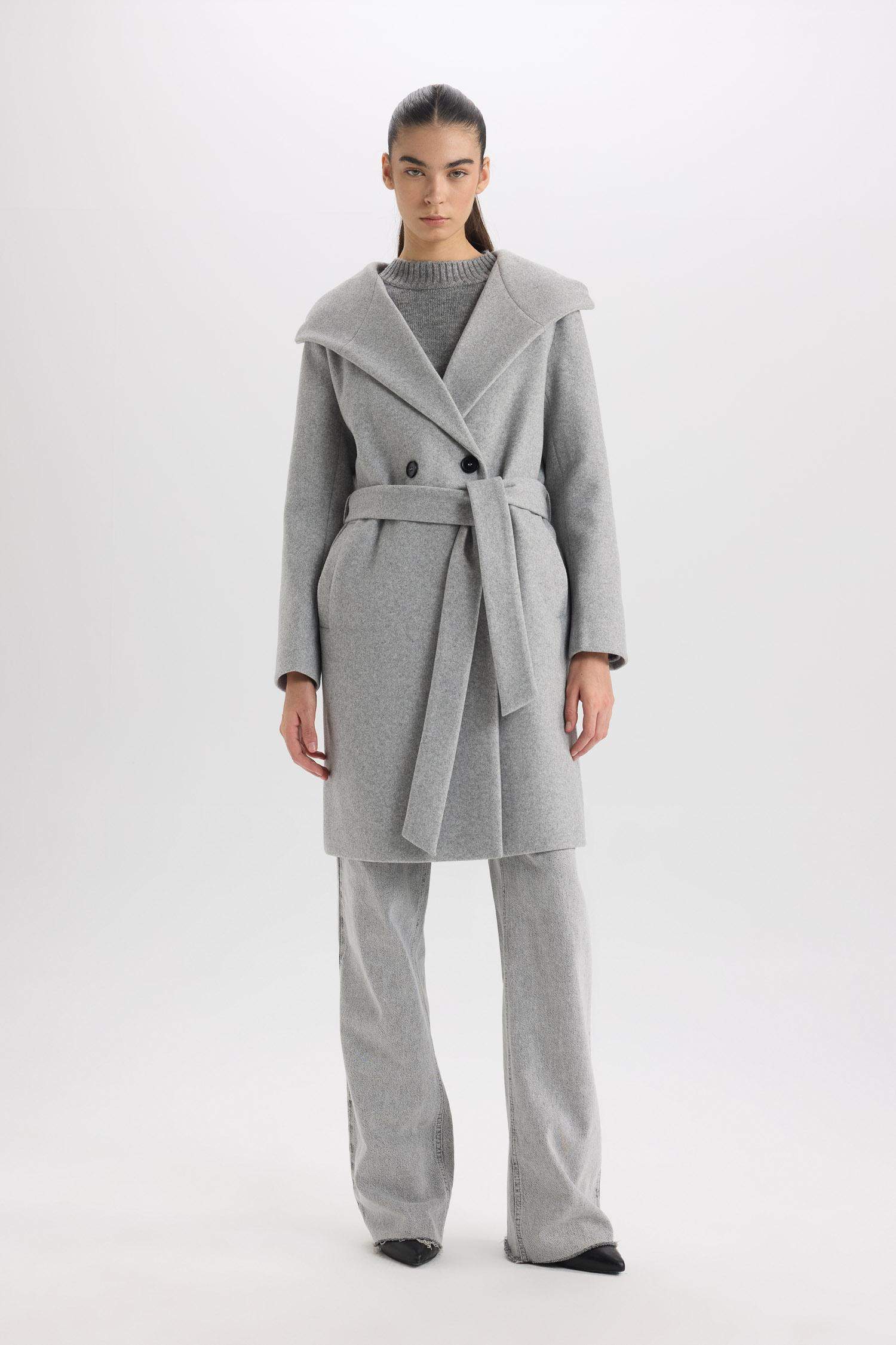 كوت جوخ قصة عادية بغطاء للرأس مقاوم للماء بحزام