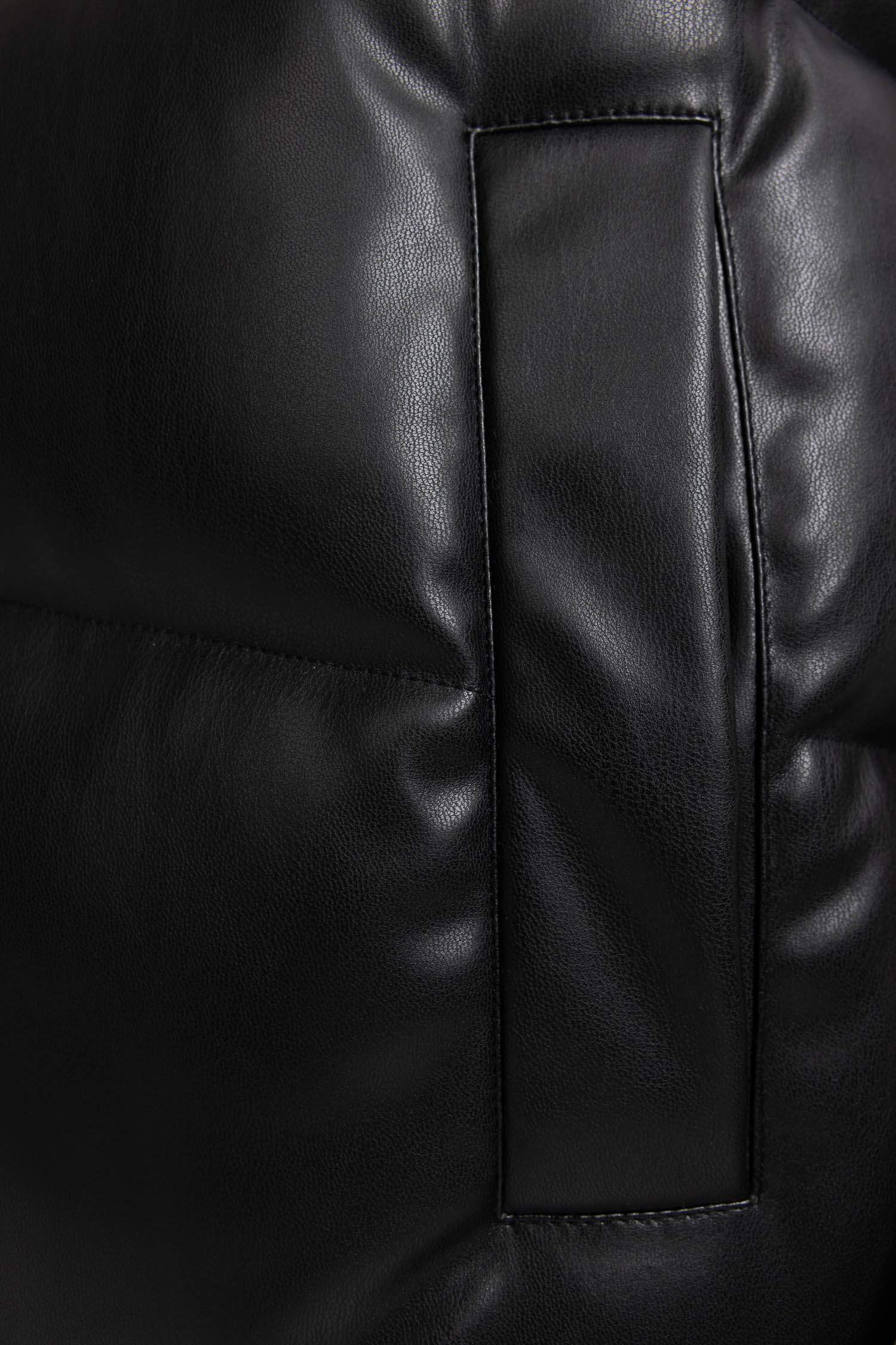 Su İtici Oversize Geniş Kalıp Dik Yaka Suni Deri Uzun Şişme Yelek