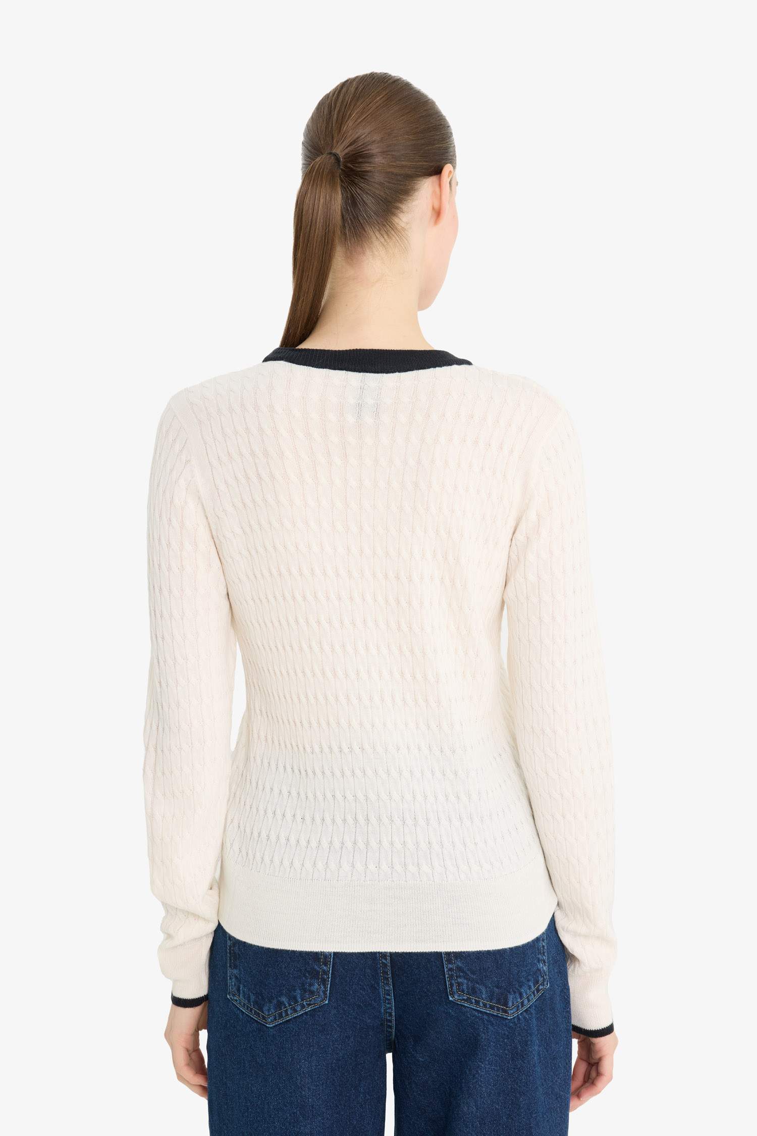 Fitted Bisiklet Yaka Düğmeli Triko Hırka