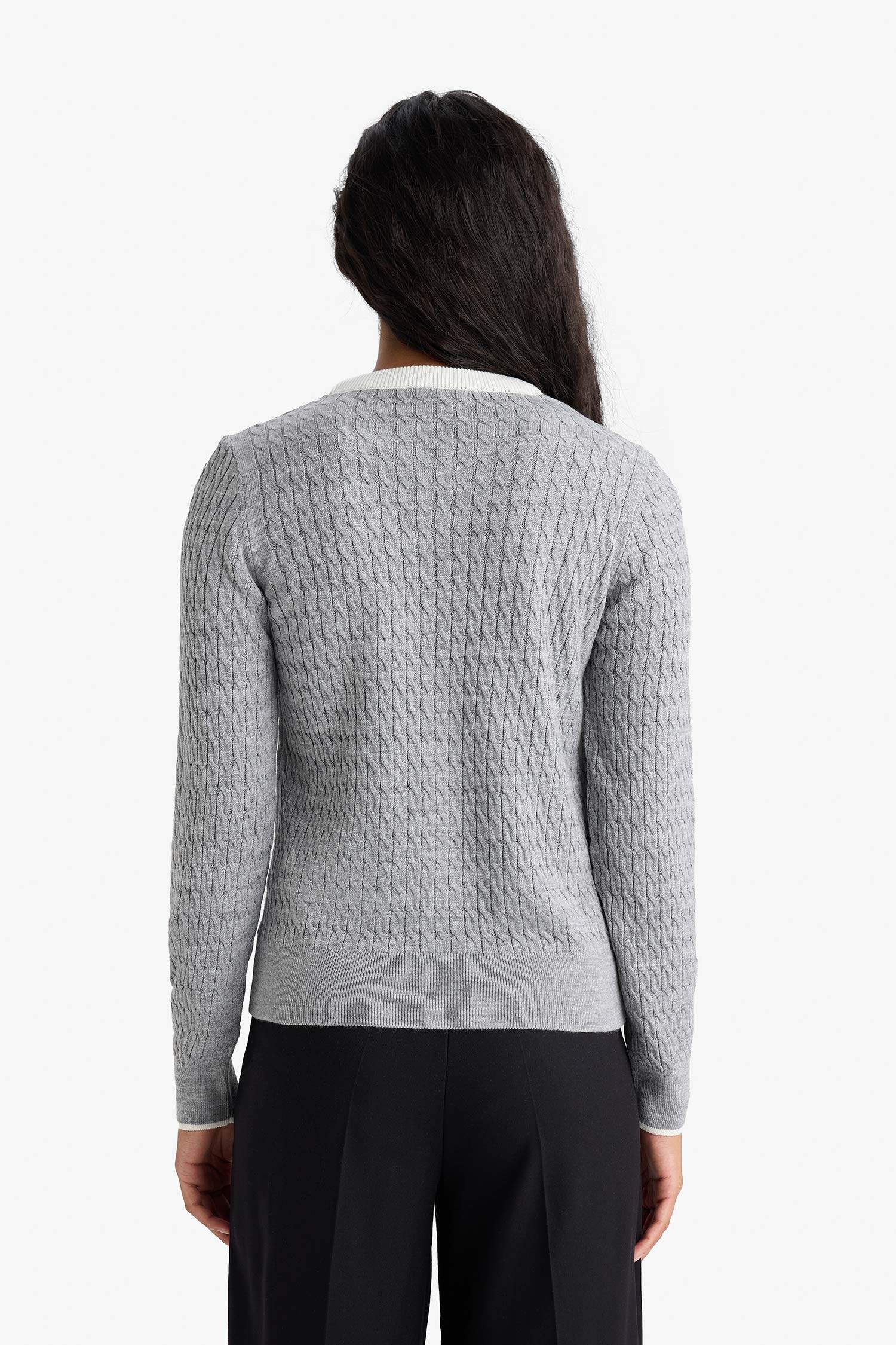 Fitted Bisiklet Yaka Düğmeli Triko Hırka