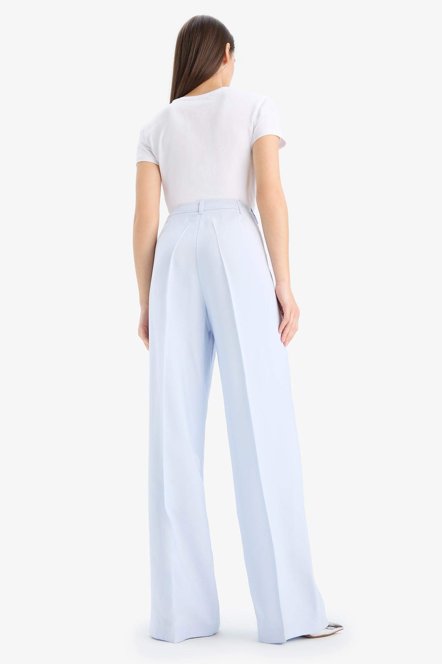 Afra x DeFacto Wide Leg Tensel Kumaş Palazzo Pantolon Cepli Yüksek Bel Geniş Paça