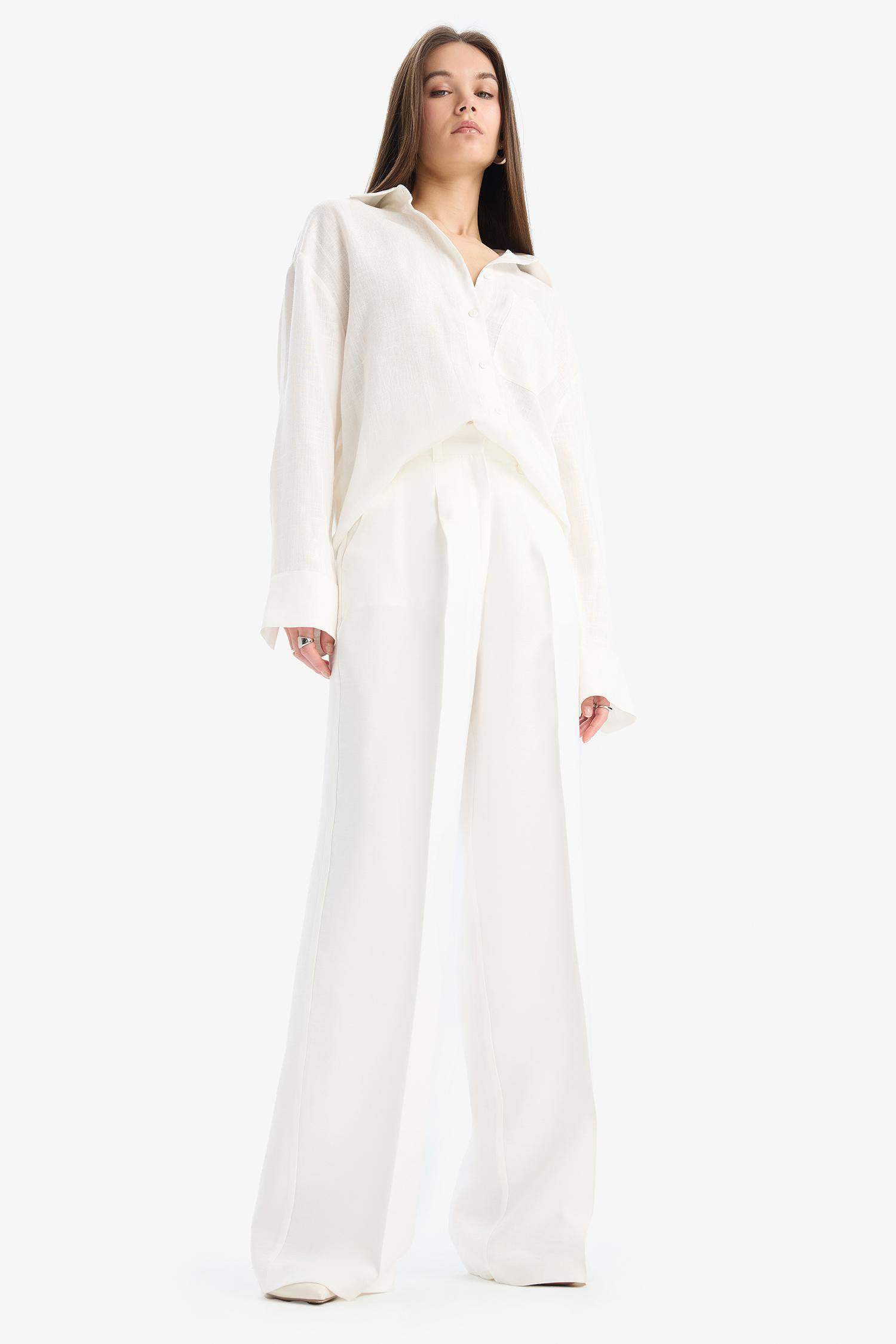 Afra x Defacto Tencel High Waist Wide Leg Tencel Trousers