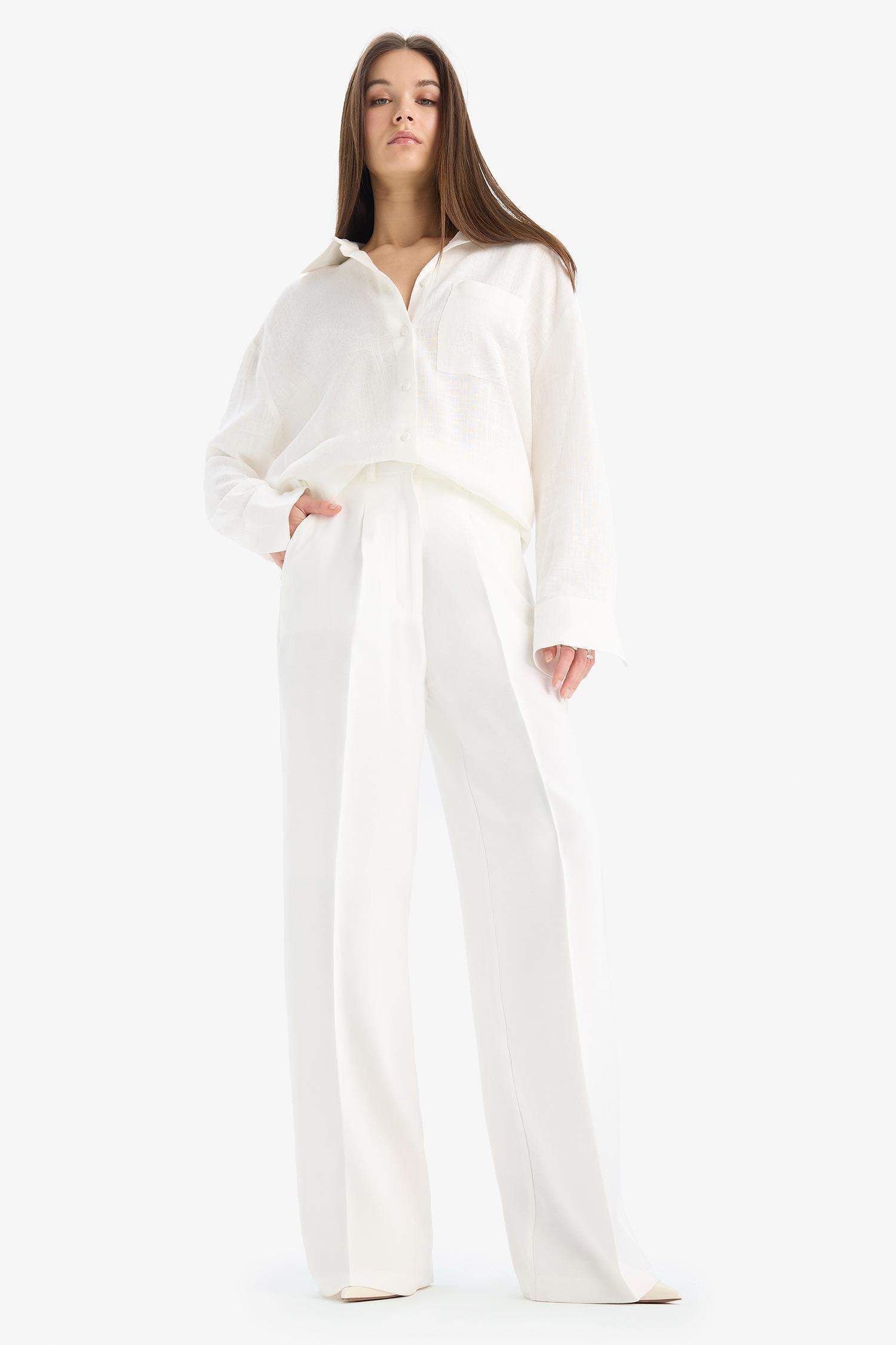 Afra x Defacto Tencel High Waist Wide Leg Tencel Trousers