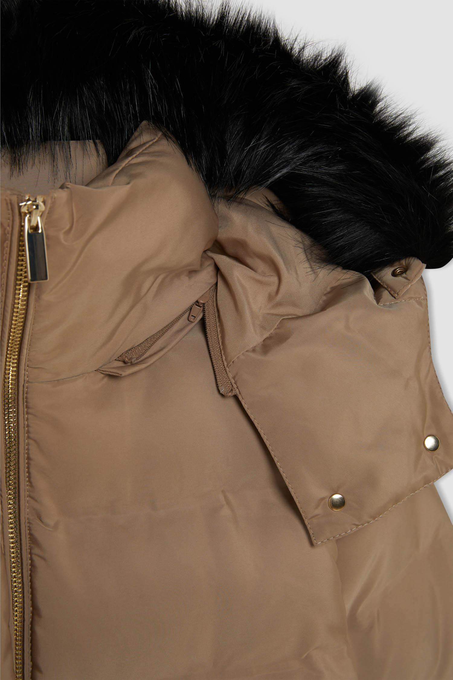 Su Geçirmez Uzun Mont Parka Isı Yalıtımlı Kemerli Kapüşonlu Suni Kürklü Hafif