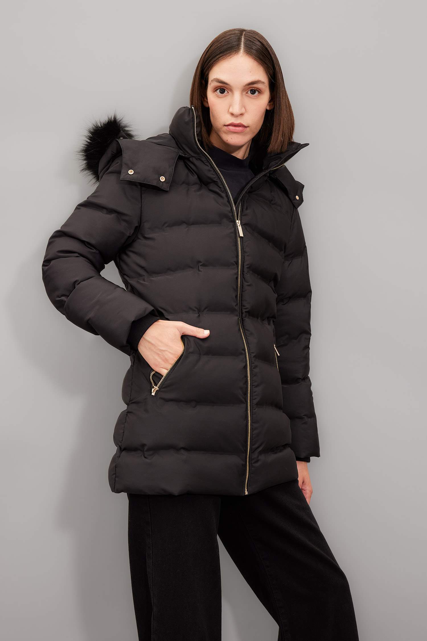 Su Geçirmez Uzun Mont Parka Isı Yalıtımlı Kemerli Kapüşonlu Suni Kürklü Hafif