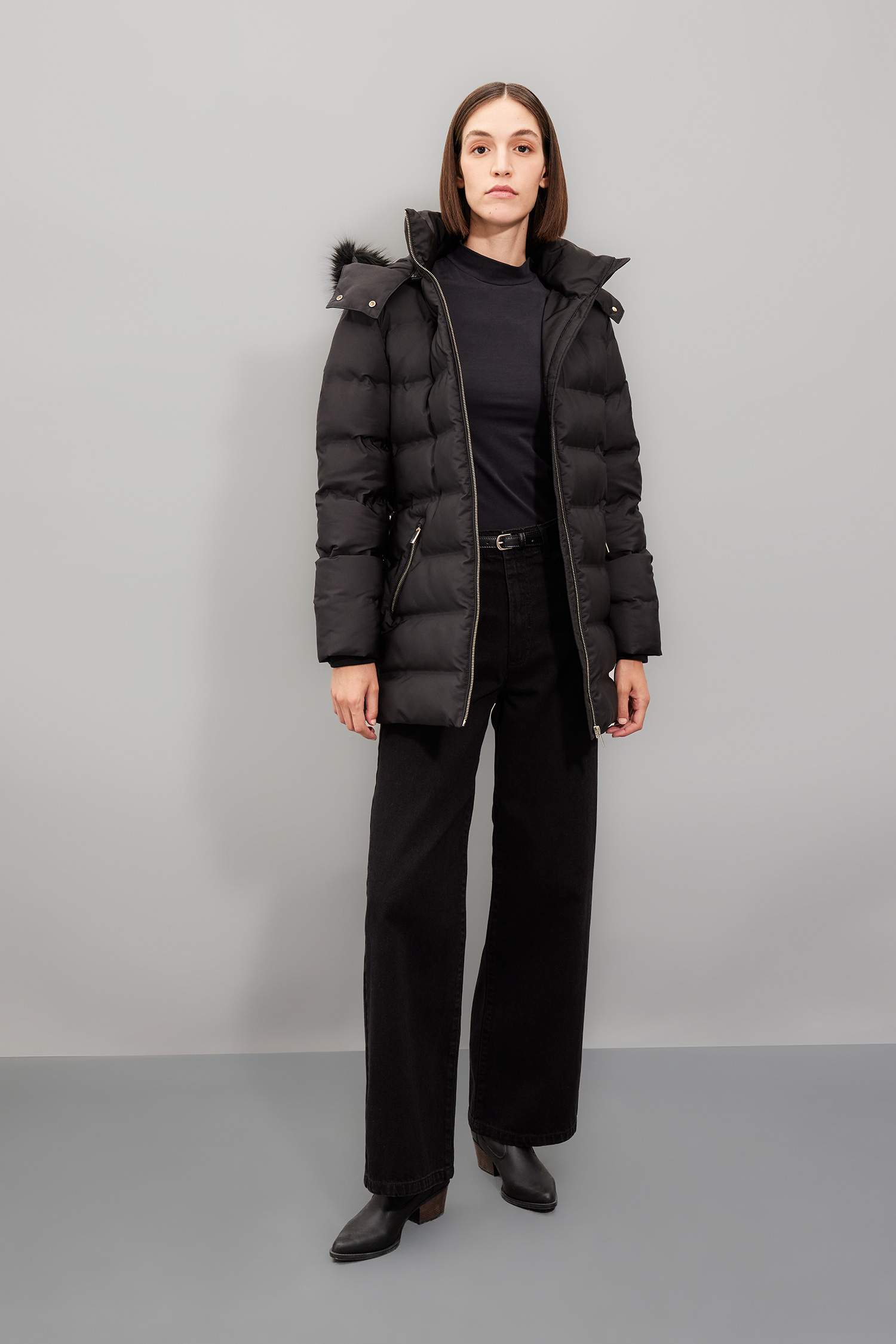 Su Geçirmez Uzun Mont Parka Isı Yalıtımlı Kemerli Kapüşonlu Suni Kürklü Hafif