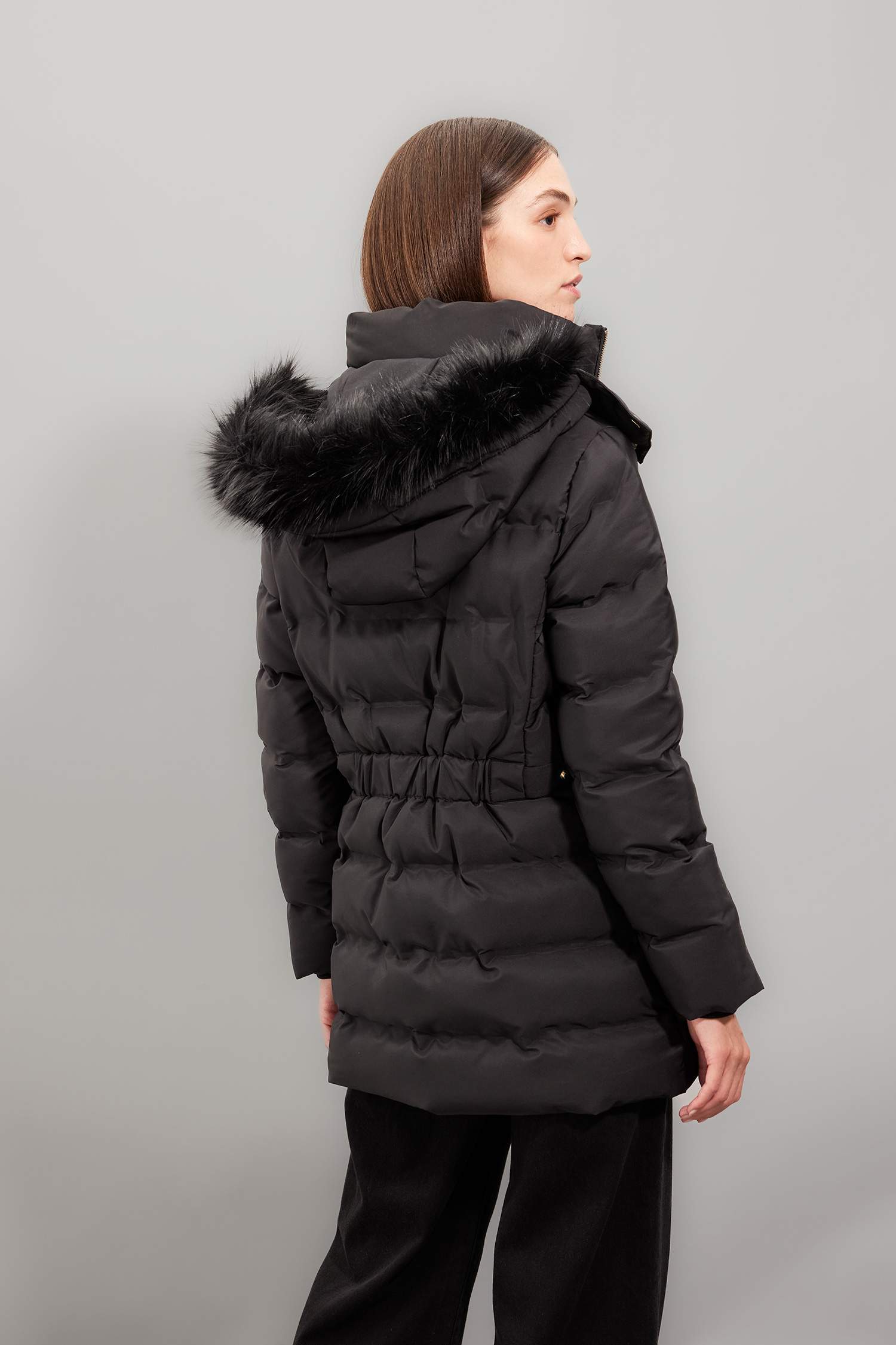 Su Geçirmez Uzun Mont Parka Isı Yalıtımlı Kemerli Kapüşonlu Suni Kürklü Hafif