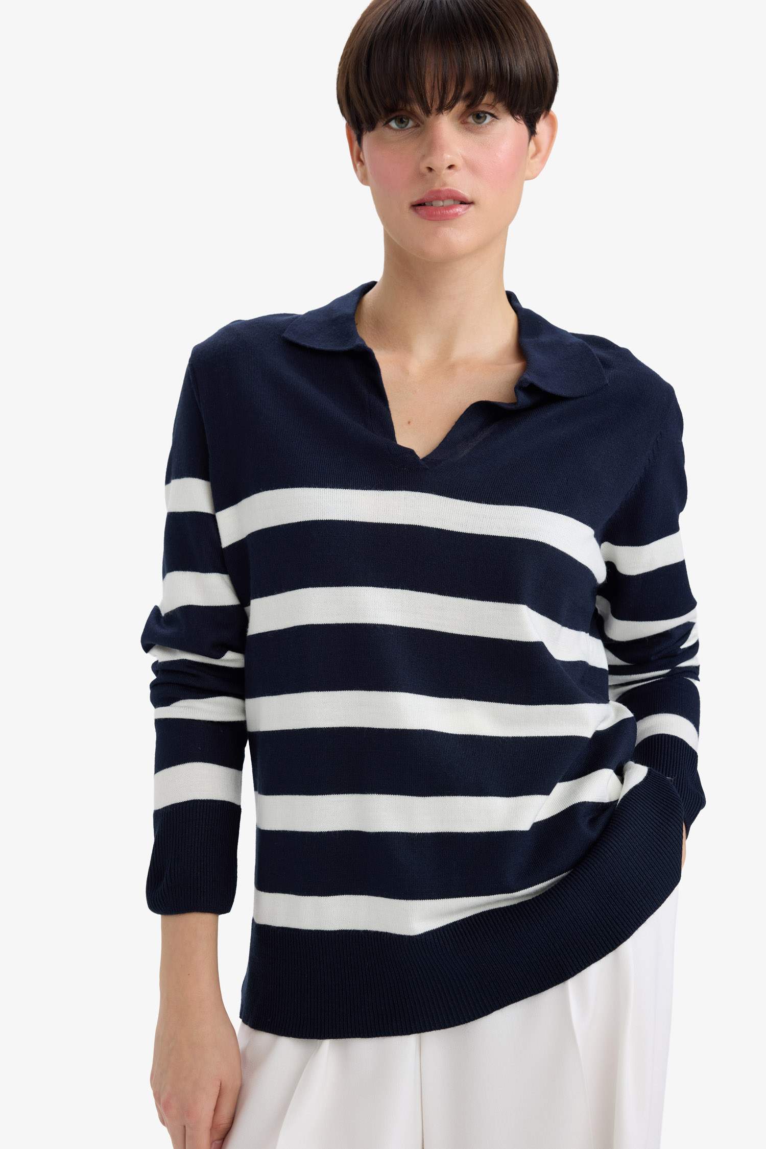 Pull col polo rayé Coupe régulière