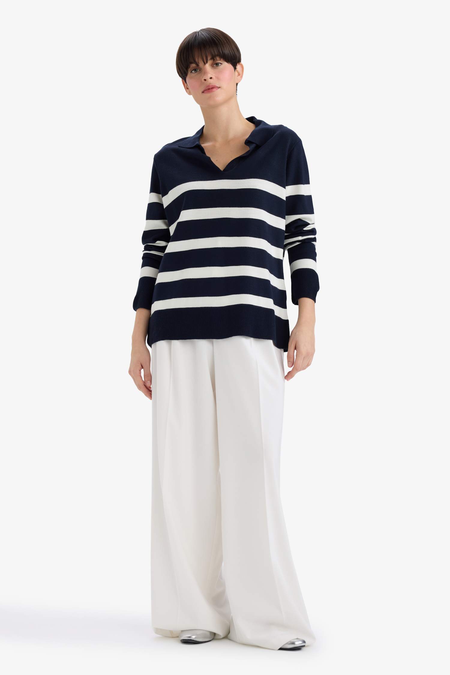 Pull col polo rayé Coupe régulière