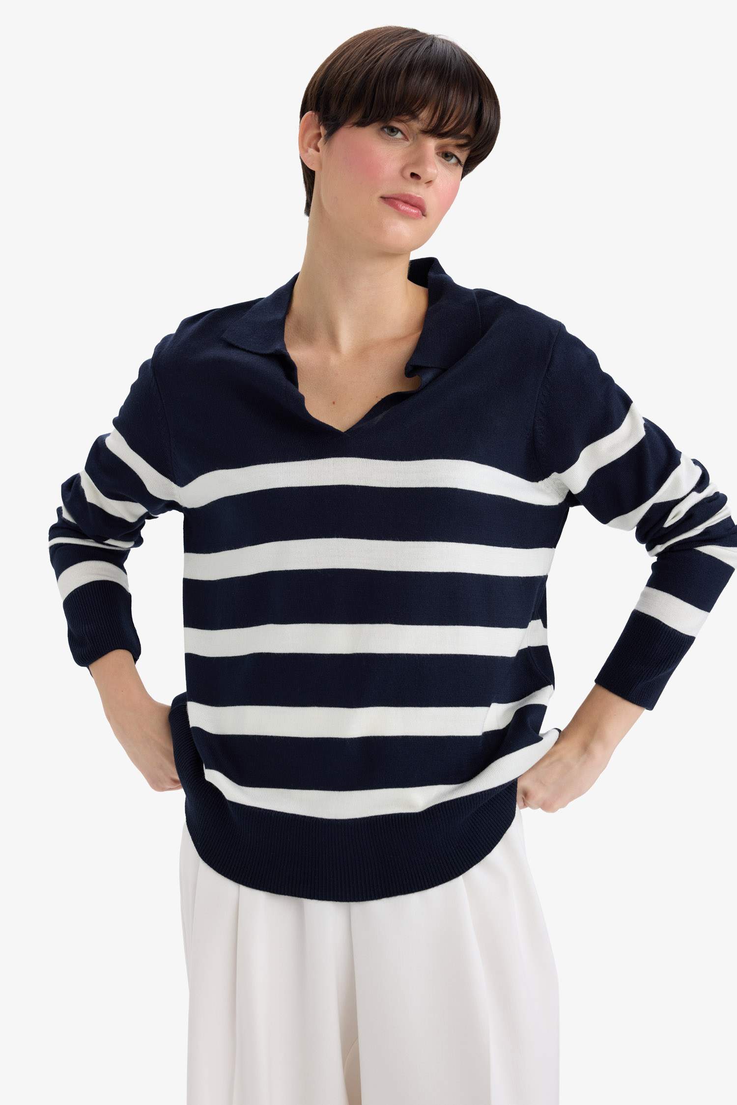 Pull col polo rayé Coupe régulière